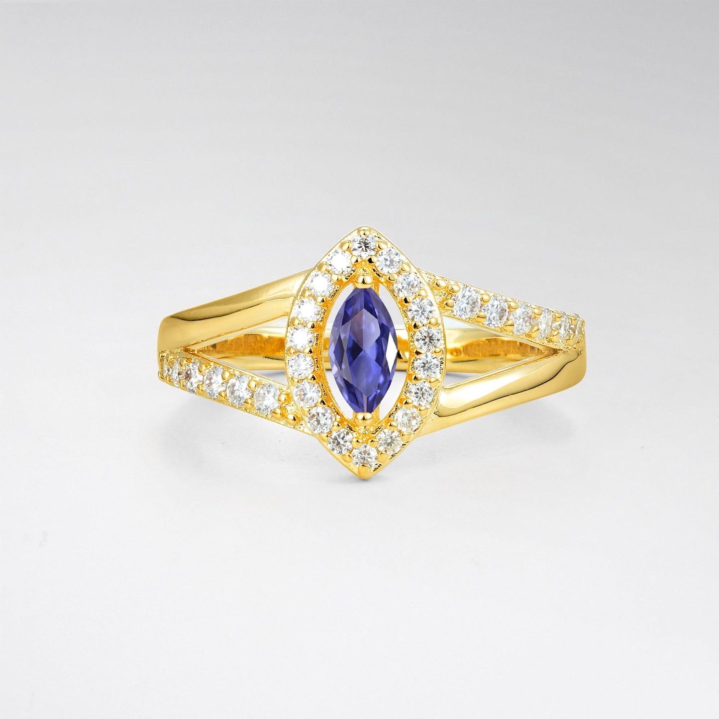Marquise Cut Tanzanite Halo Split Shank Engagement Ring - product view1