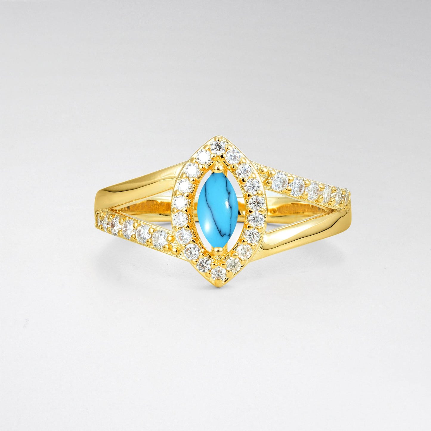 Marquise Cut Turquoise Halo Split Shank Engagement Ring - product view1