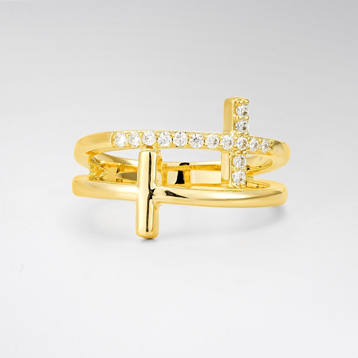 Modern Round Cut Moissanite Double Cross Multi-Row Wedding Ring - product view1