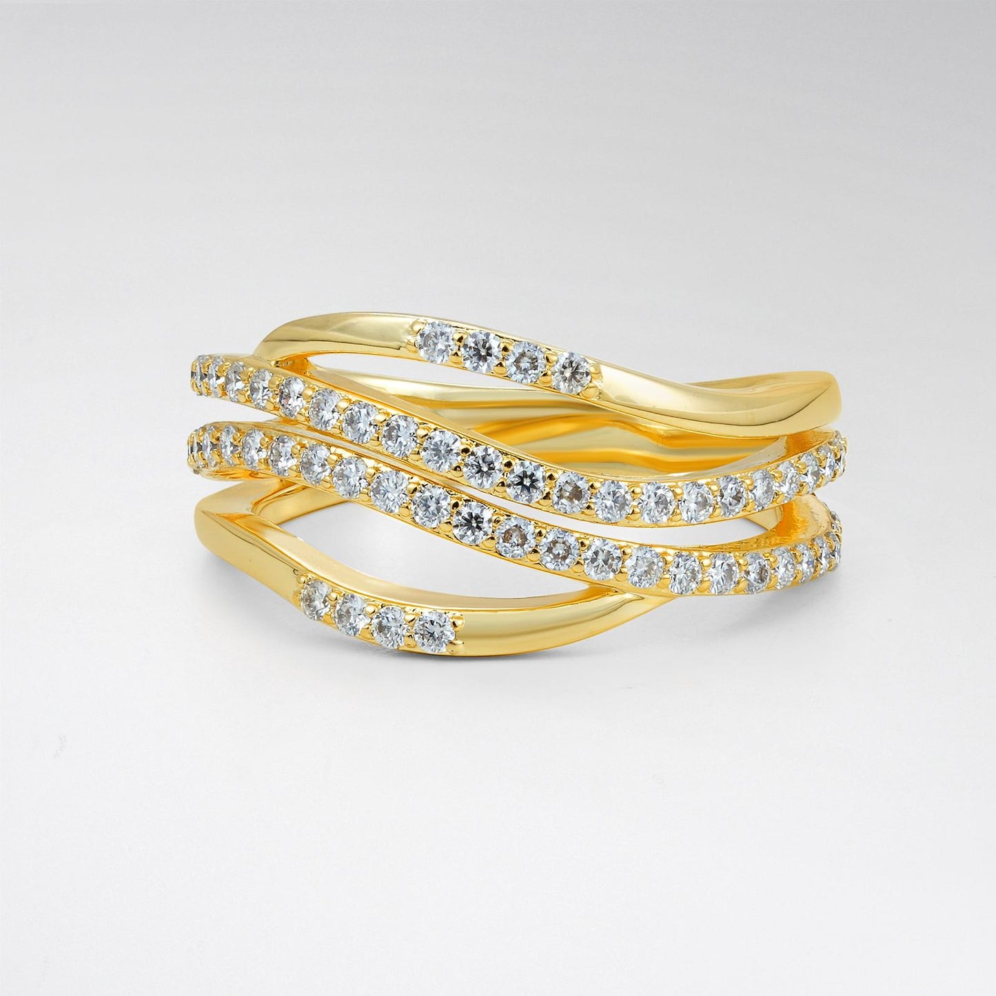 Multi-Row Crossover Round Cut Moissanite Wedding Band - product view1