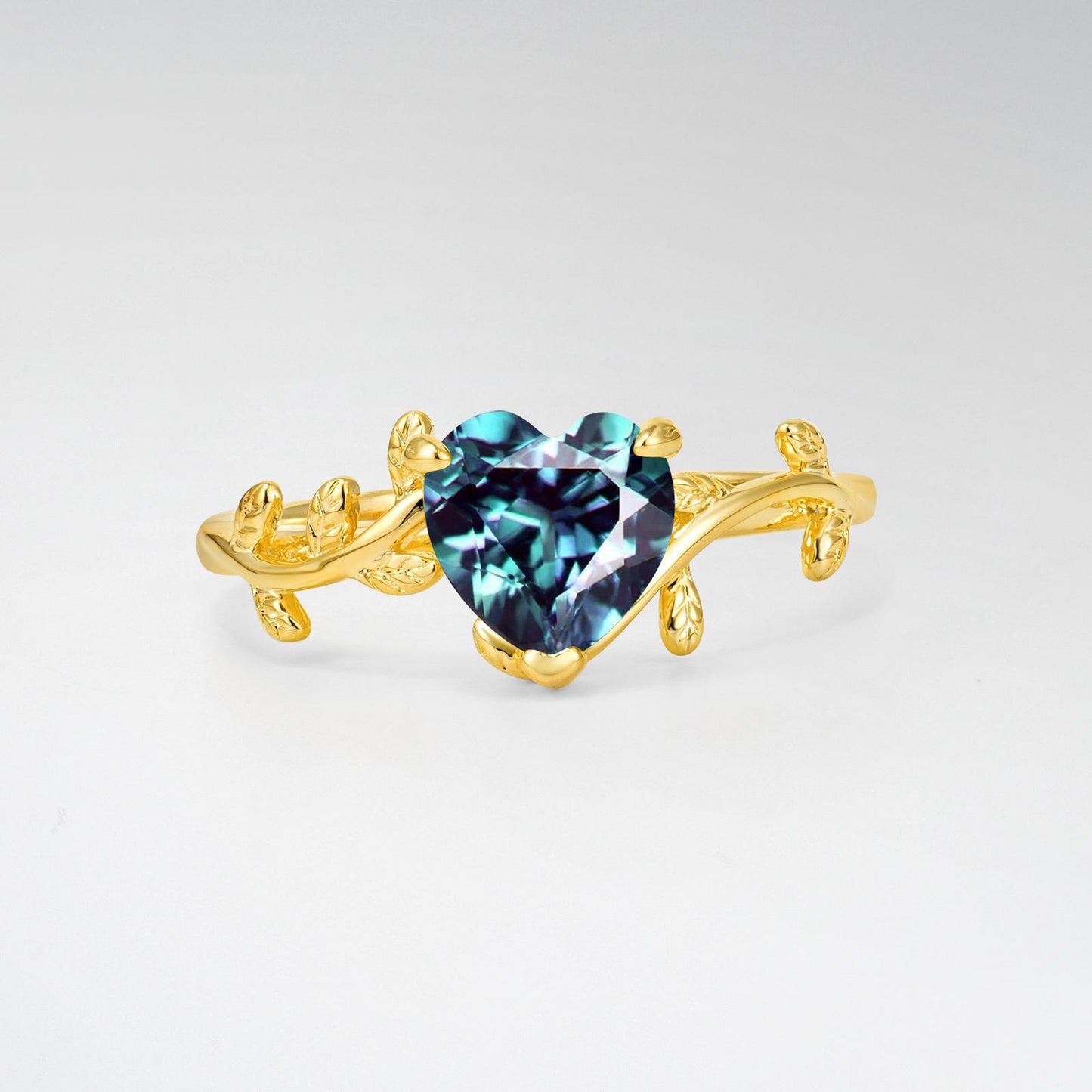 Nature-Inspired Heart Cut Alexandrite Leaf Vine Engagement Ring - product view1