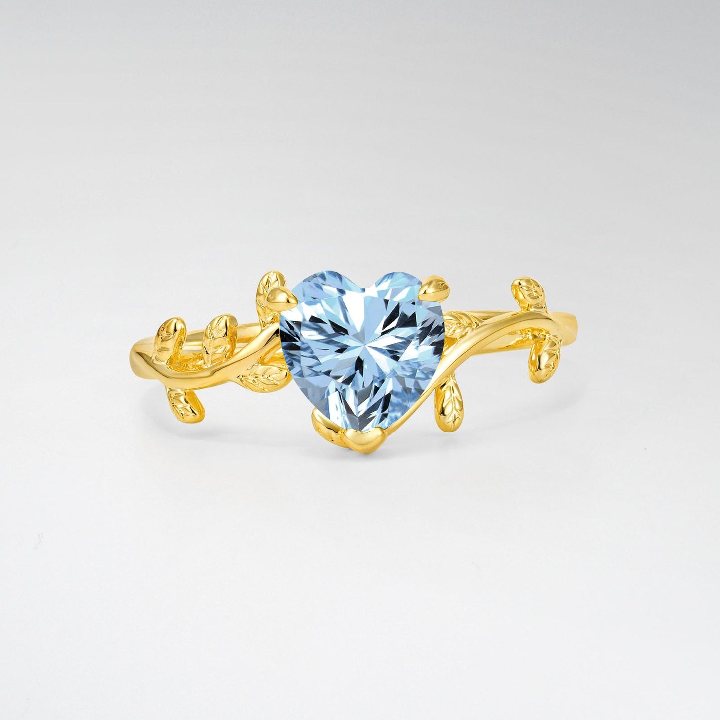 Nature-Inspired Heart Cut Aquamarine Leaf Vine Engagement Ring - product view1