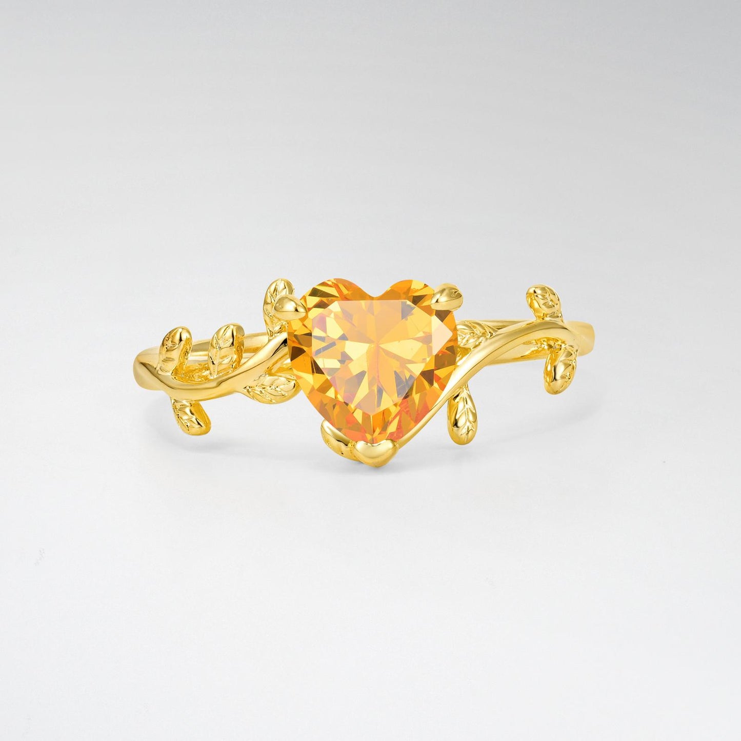 Nature-Inspired Heart Cut Citrine Leaf Vine Engagement Ring - product view1