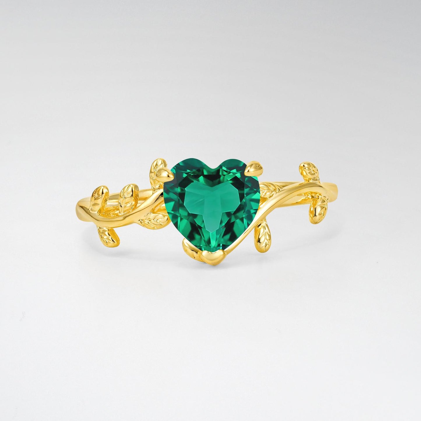 Nature-Inspired Heart Cut Emerald Leaf Vine Engagement Ring - product view1