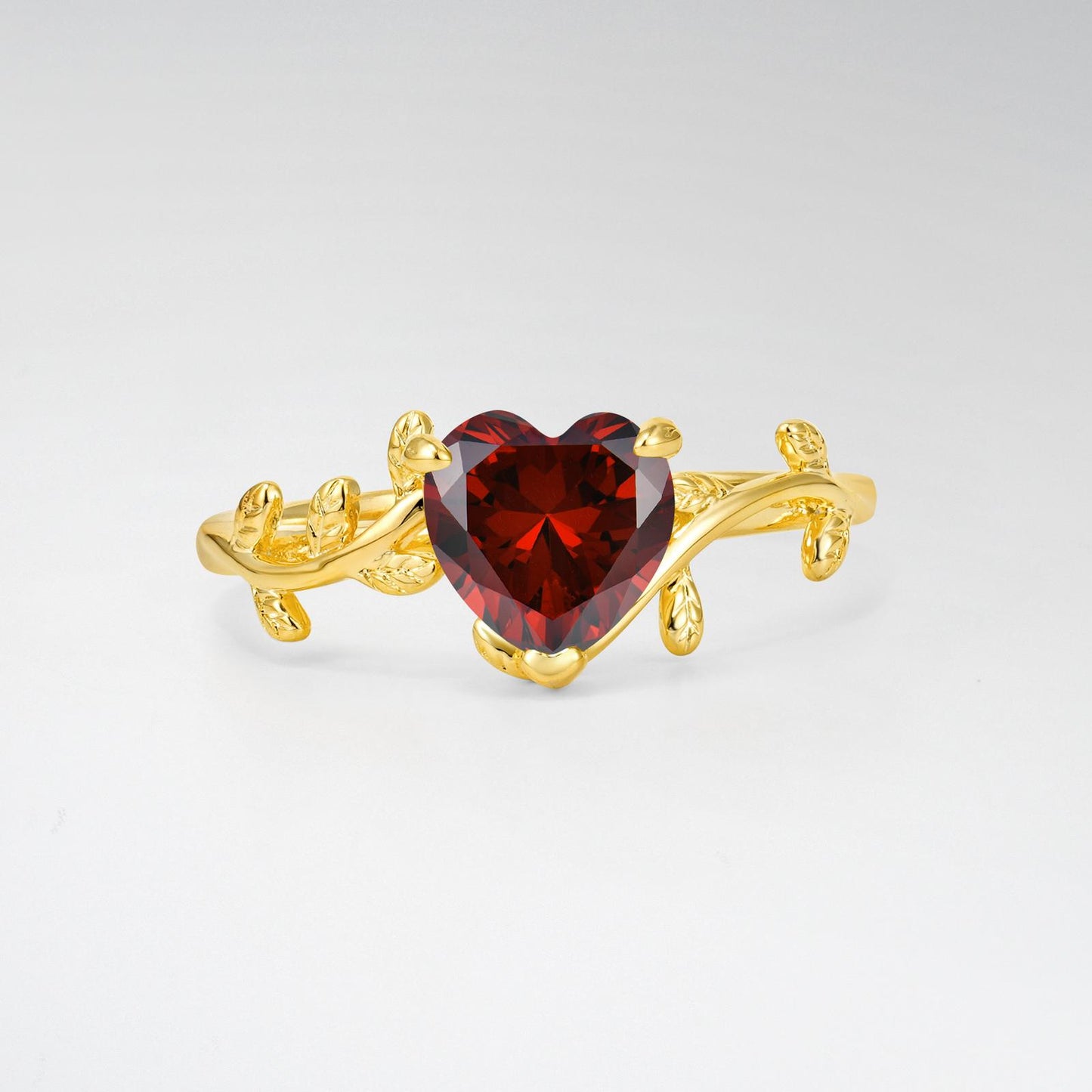 Nature-Inspired Heart Cut Garnet Leaf Vine Engagement Ring - product view1
