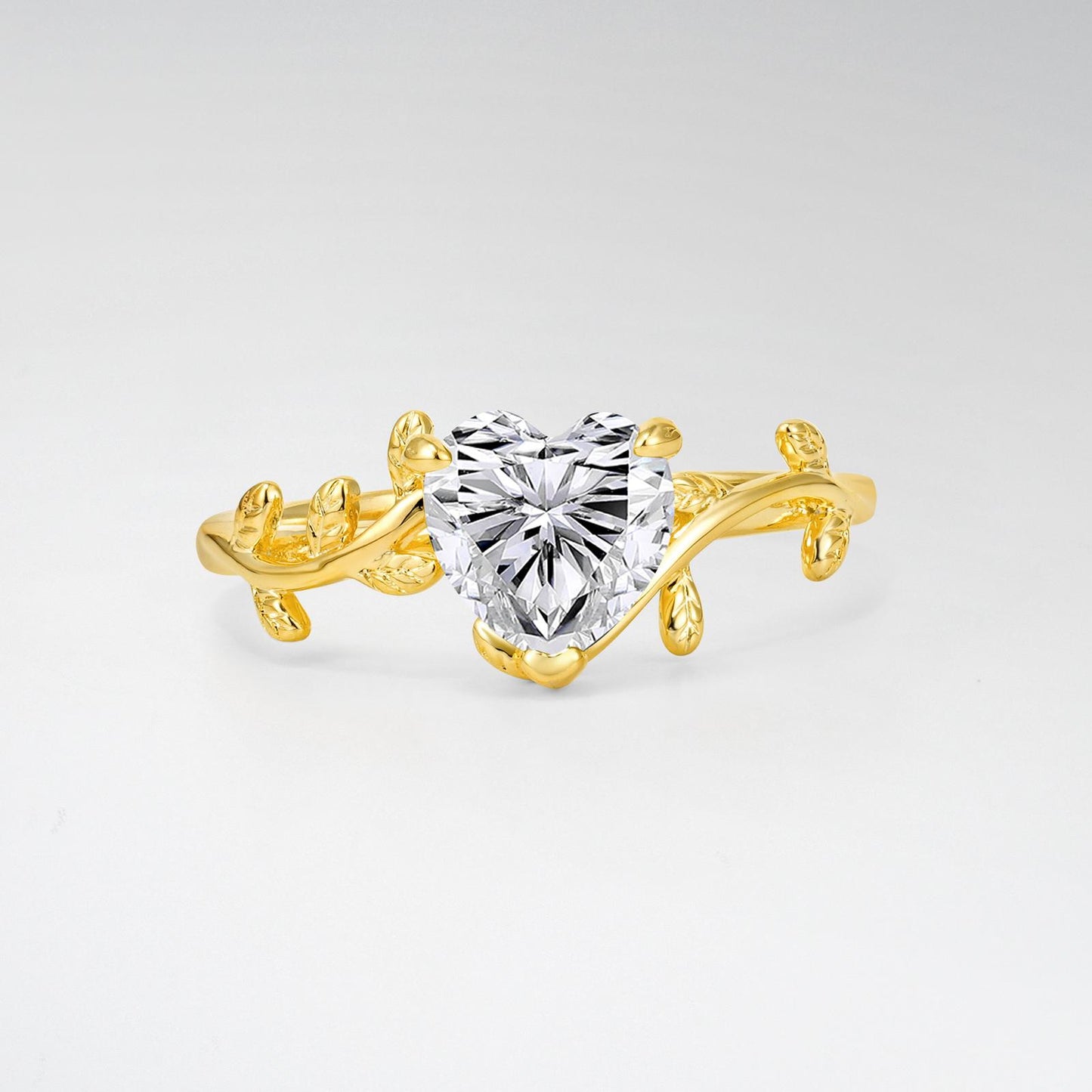 Nature-Inspired Heart Cut Lab Diamond Leaf Vine Engagement Ring - product view1