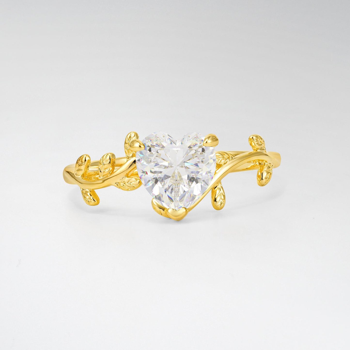Nature-Inspired Heart Cut Moissanite Leaf Vine Engagement Ring - product view1