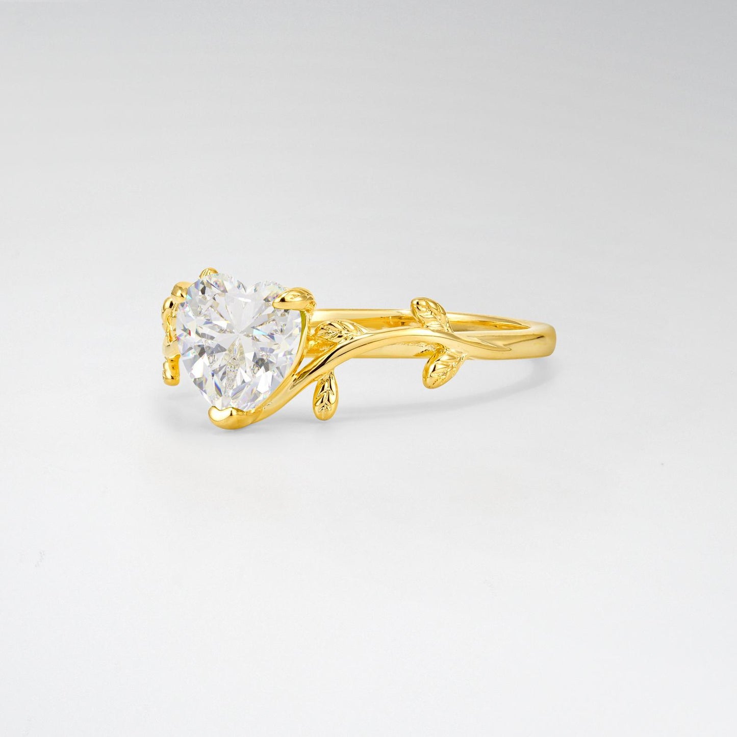 Nature-Inspired Heart Cut Moissanite Leaf Vine Engagement Ring - product view2