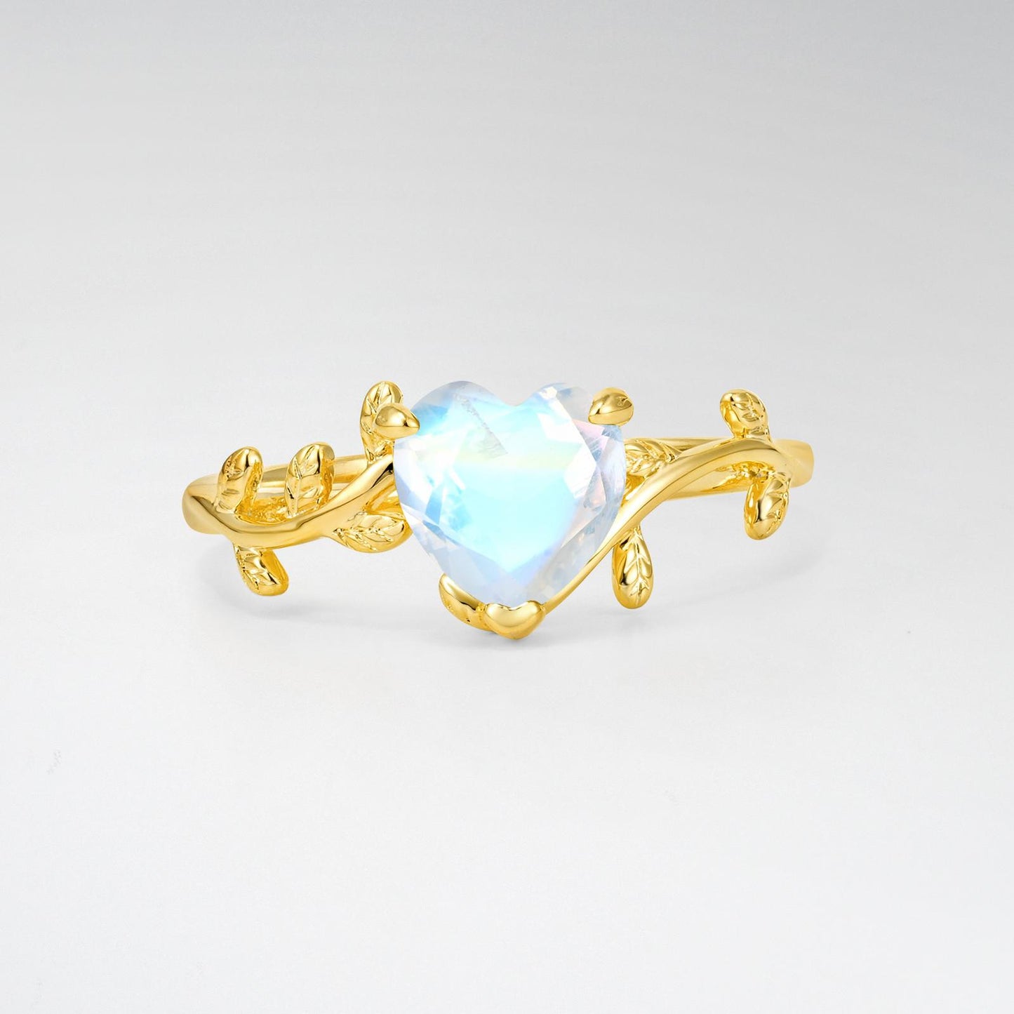Nature-Inspired Heart Cut Moonstone Leaf Vine Engagement Ring - product view1