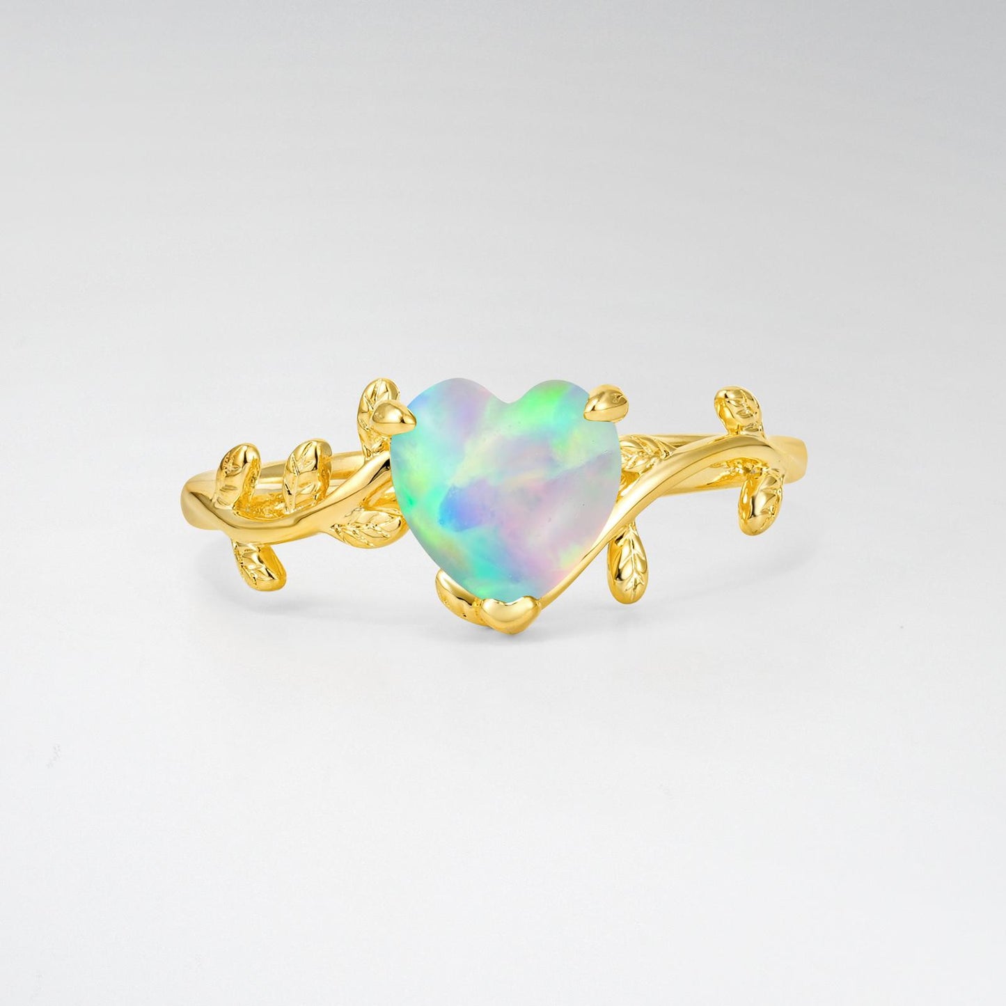 Nature-Inspired Heart Cut Opal Leaf Vine Engagement Ring - product view1