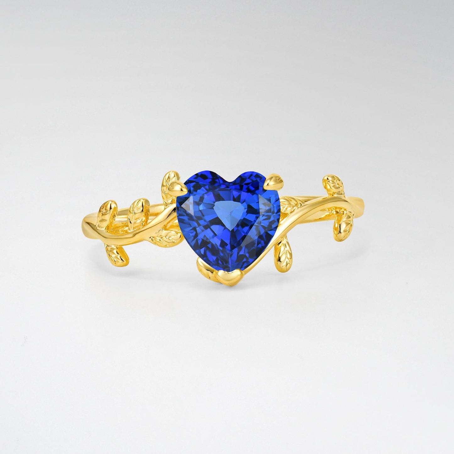 Nature-Inspired Heart Cut Sapphire Leaf Vine Engagement Ring - product view1