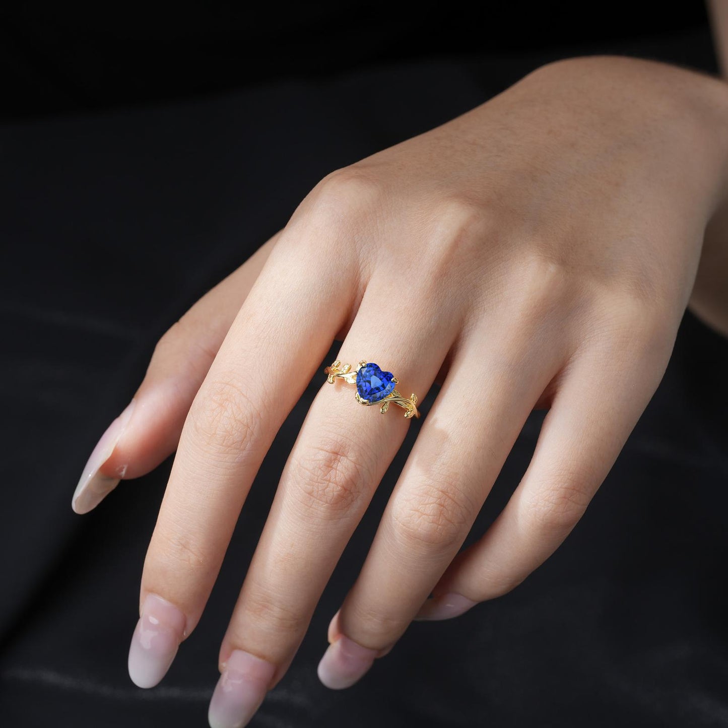 Nature-Inspired Heart Cut Sapphire Leaf Vine Engagement Ring - product view2