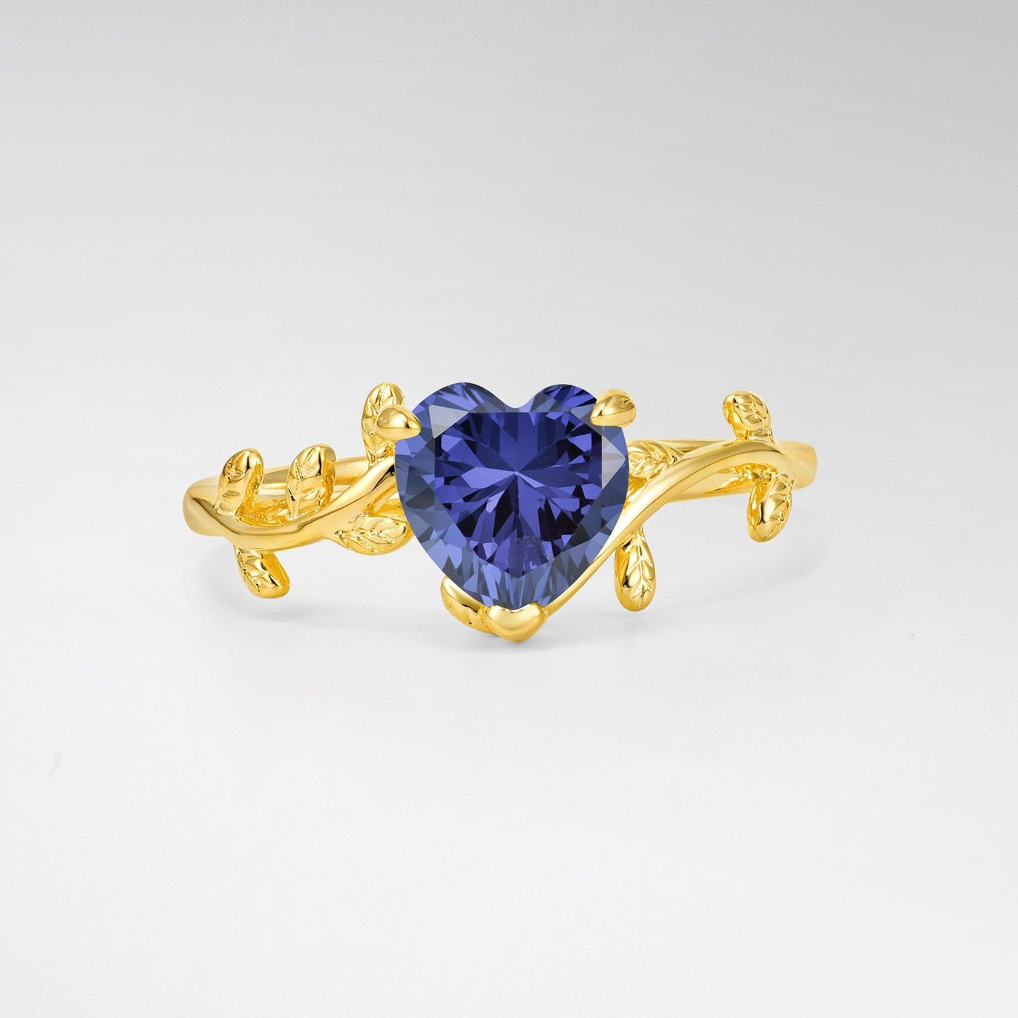 Nature-Inspired Heart Cut Tanzanite Leaf Vine Engagement Ring - product view1