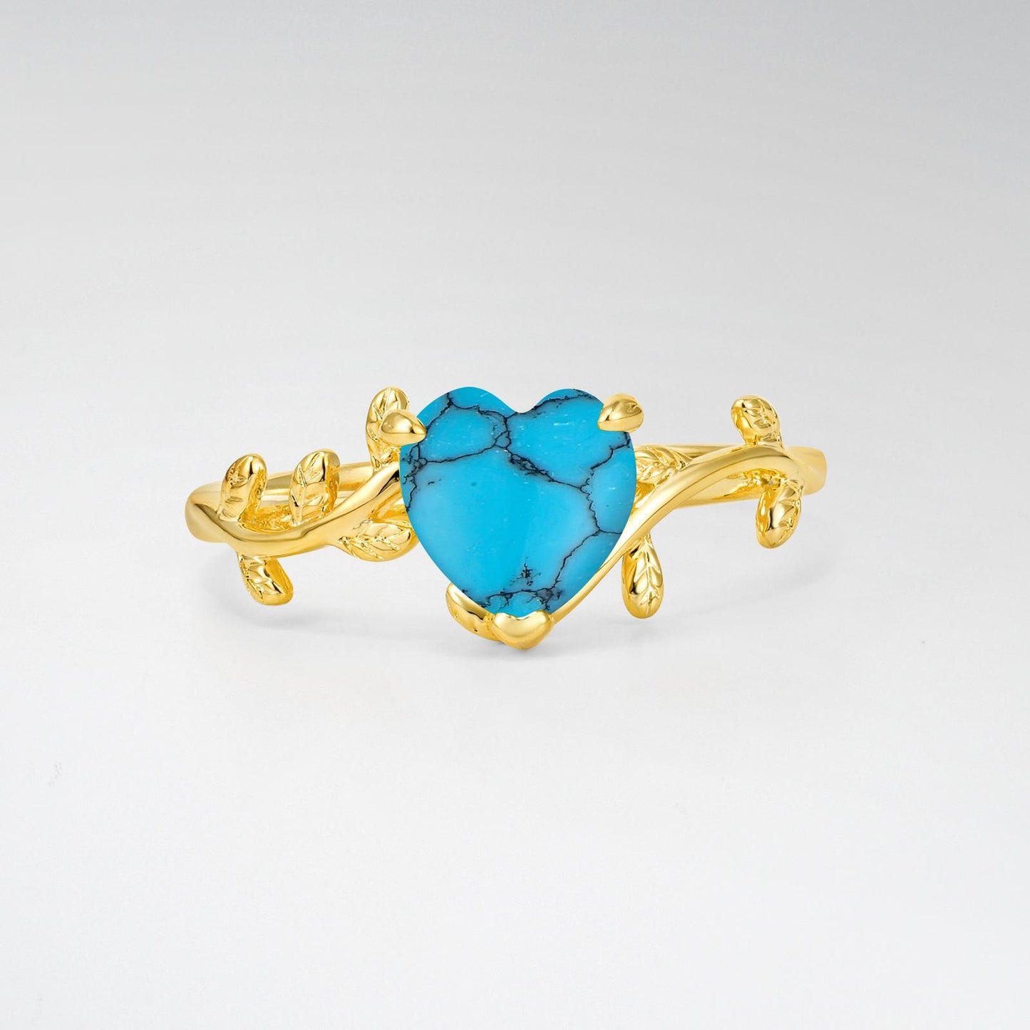 Nature-Inspired Heart Cut Turquoise Leaf Vine Engagement Ring - product view1