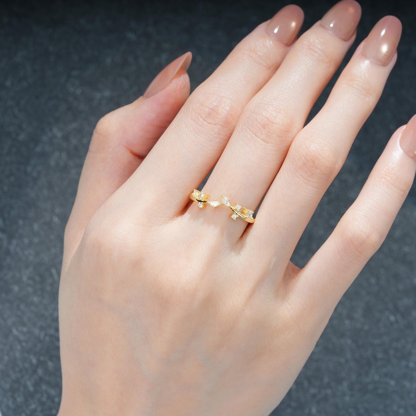 Nature-Inspired Marquise and Round Cut Moissanite Branch Wedding Ring - product view2