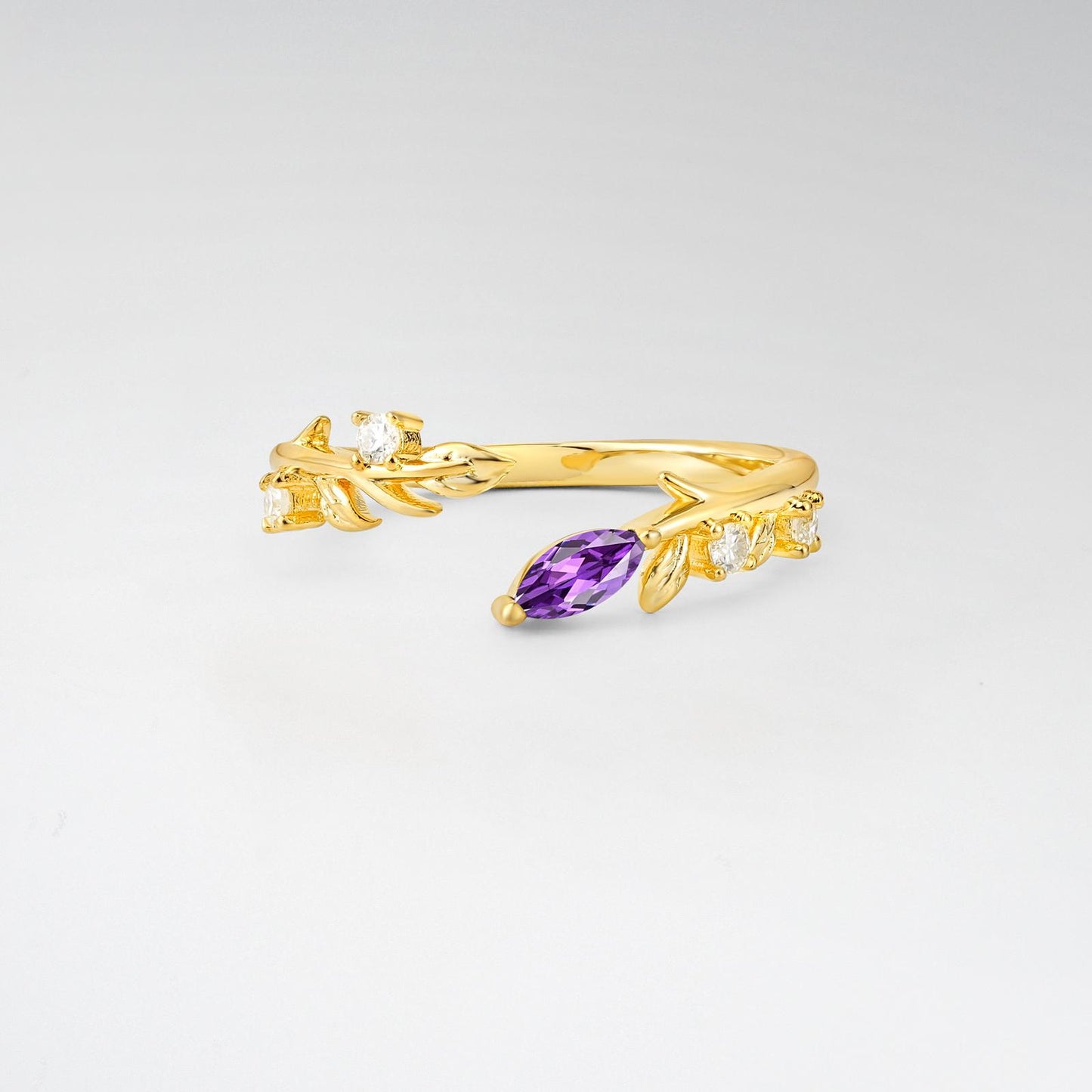 Nature-Inspired Marquise Cut Amethyst Open Wedding Ring - product view1