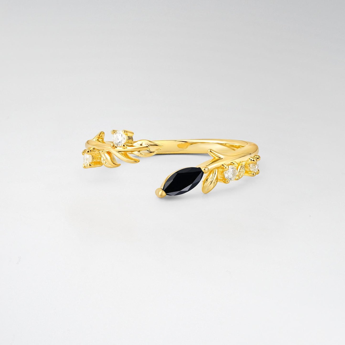 Nature-Inspired Marquise Cut Black Onyx Open Wedding Ring - product view1