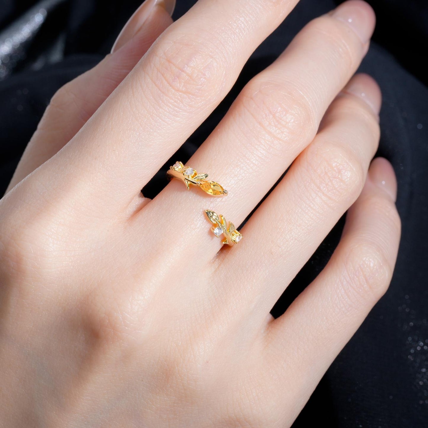 Nature-Inspired Marquise Cut Citrine Open Wedding Ring - product view2