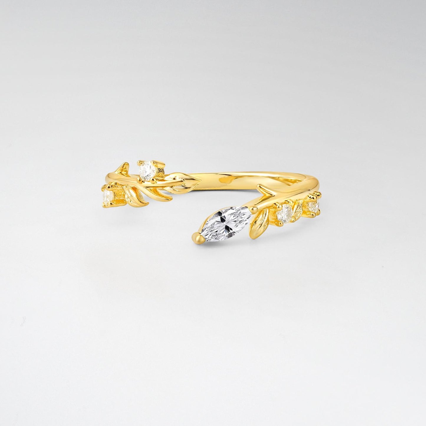 Nature-Inspired Marquise Cut Lab Diamond Open Wedding Ring - product view1