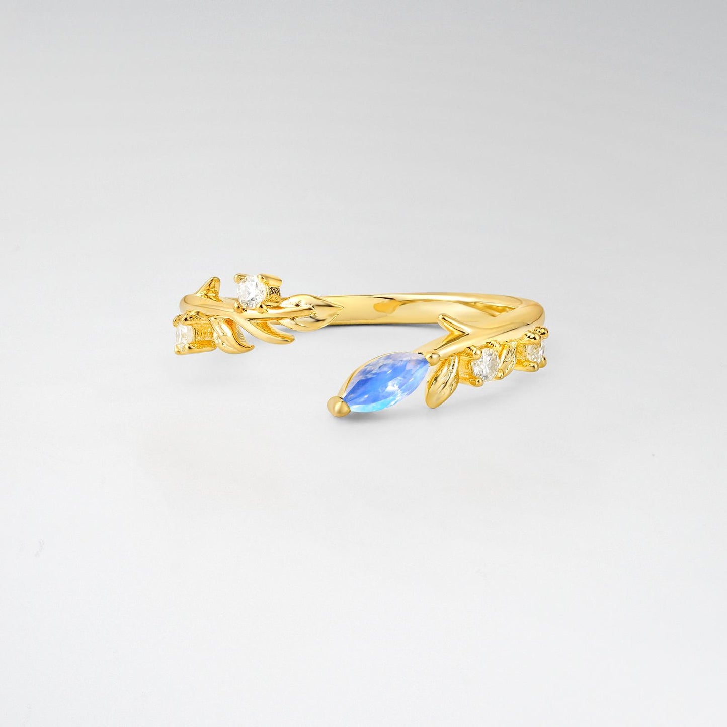 Nature-Inspired Marquise Cut Moonstone Open Wedding Ring - product view1