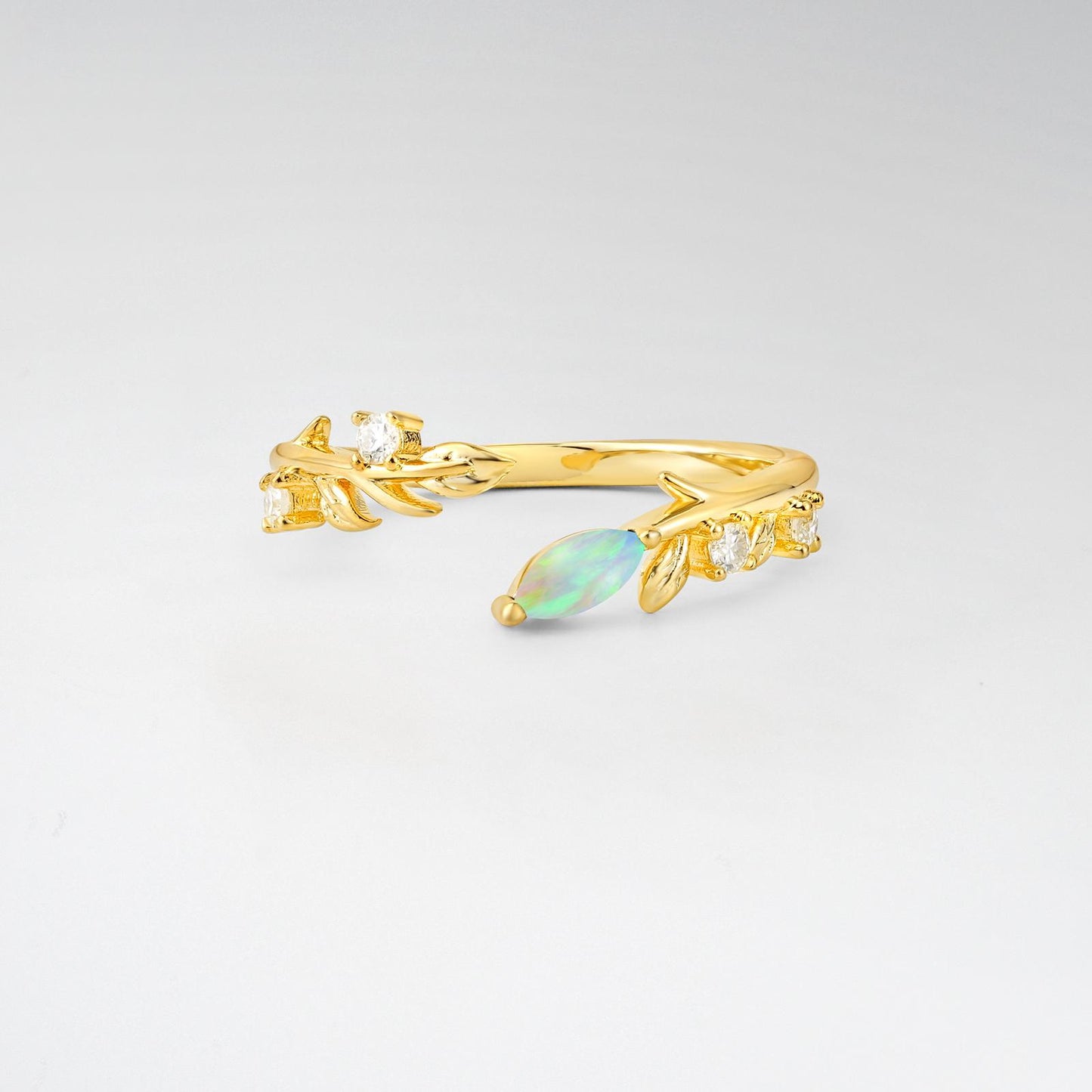 Nature-Inspired Marquise Cut Opal Open Wedding Ring - product view1