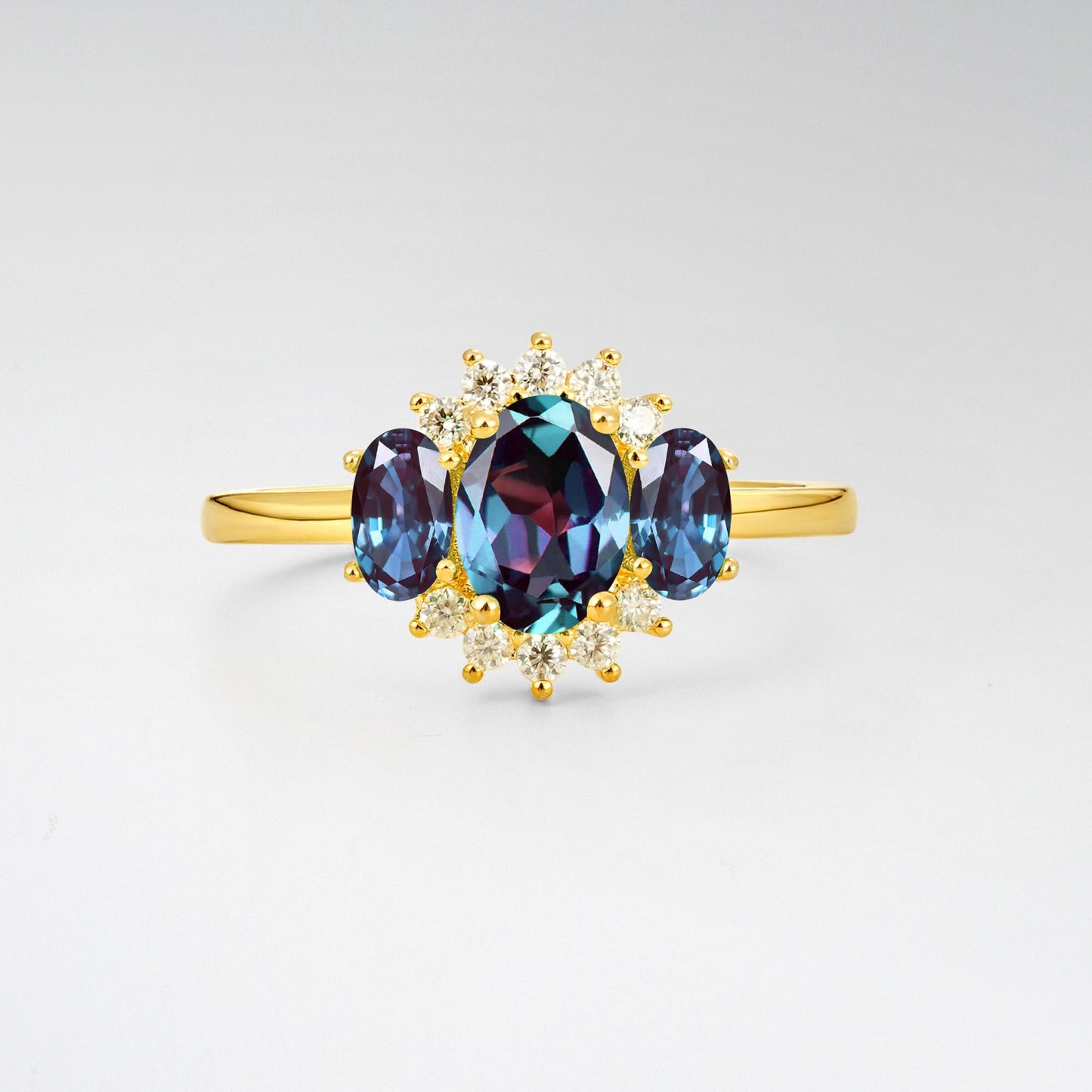 Oval Cut Alexandrite Cluster Engagement Ring - product view1