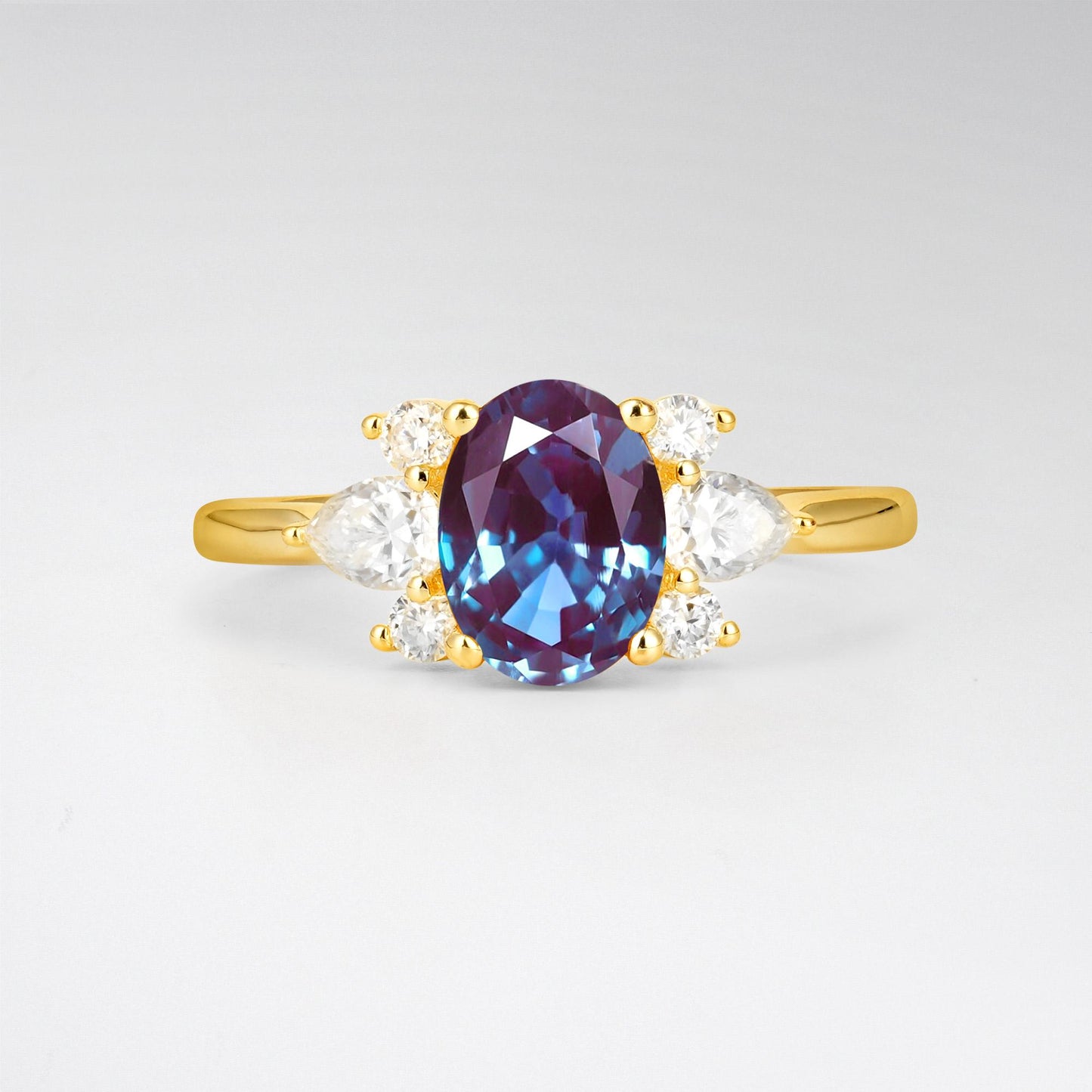 Oval Cut Alexandrite Pear Side Stone Engagement Ring - product view1