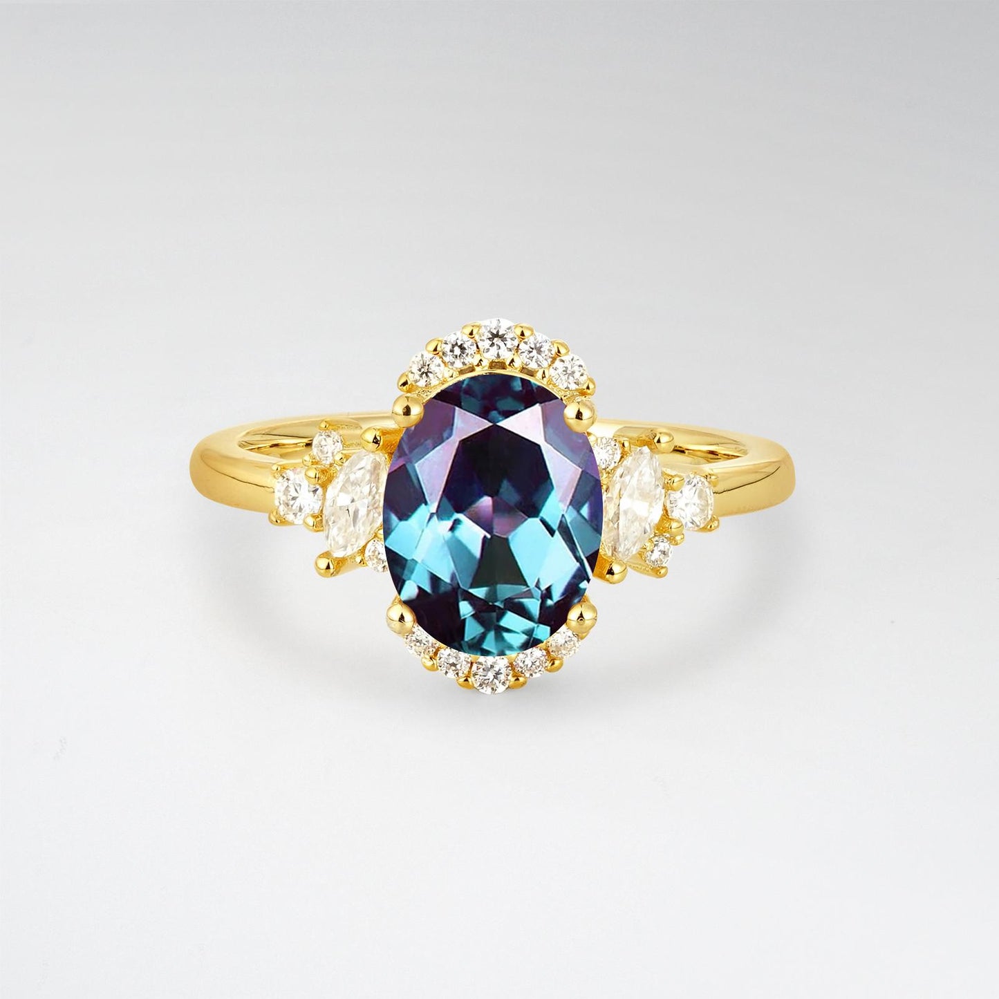 Oval Cut Alexandrite Side Stone Engagement Ring - product view1