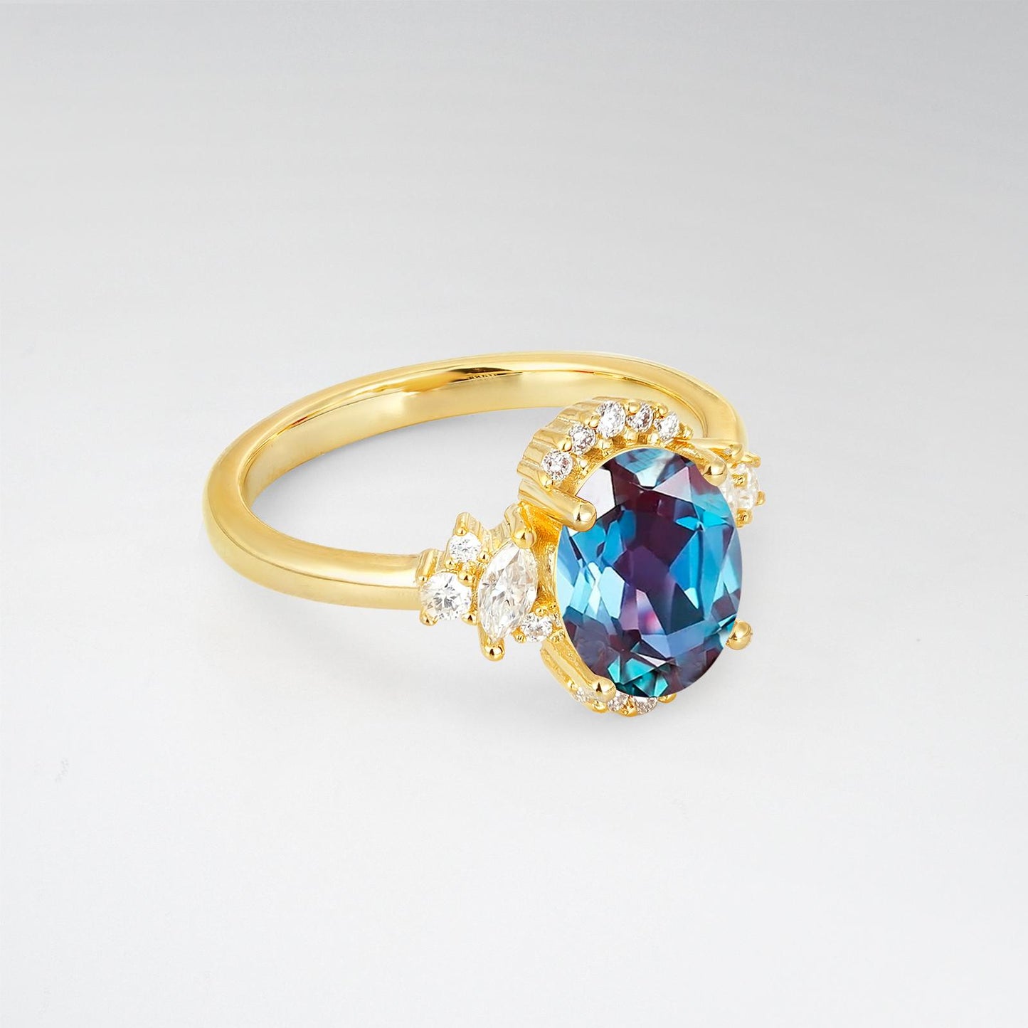 Oval Cut Alexandrite Side Stone Engagement Ring - product view2