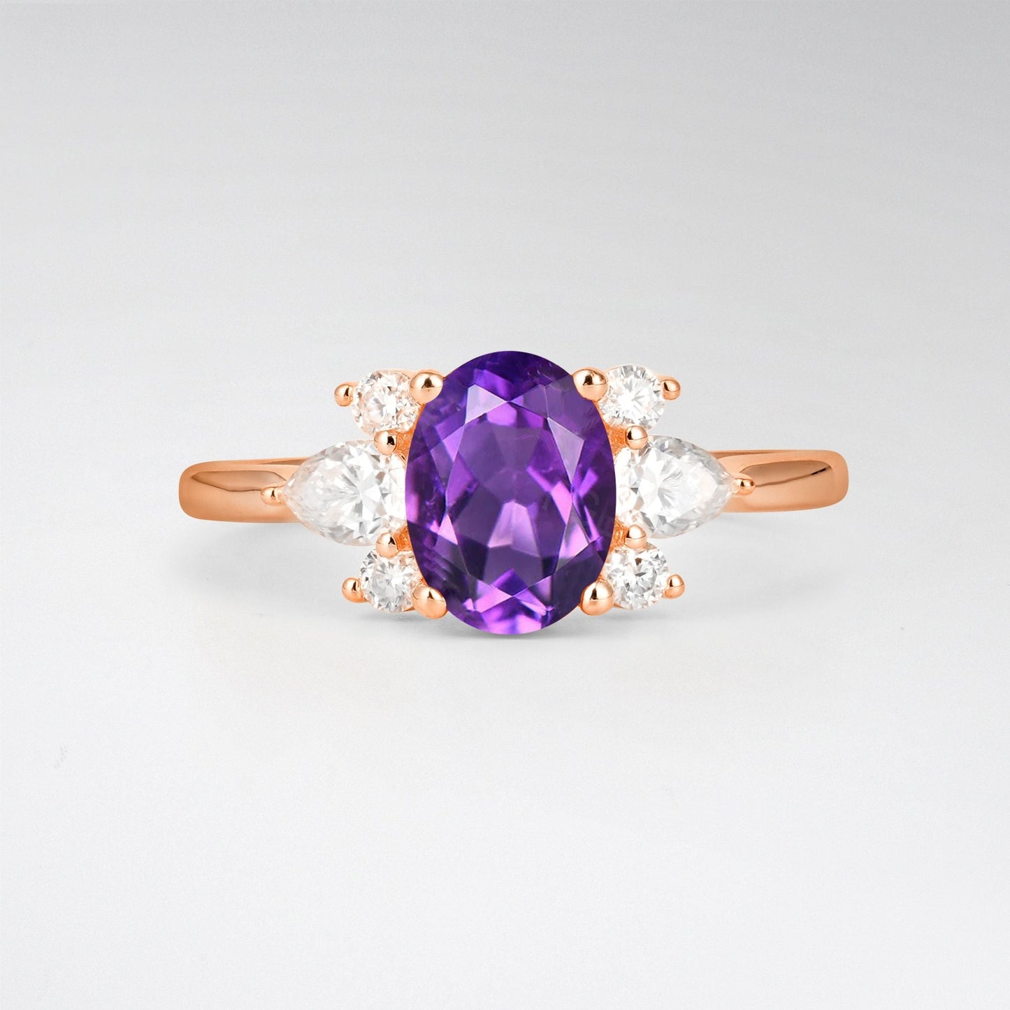 Oval Cut Amethyst Pear Side Stone Engagement Ring - product view1