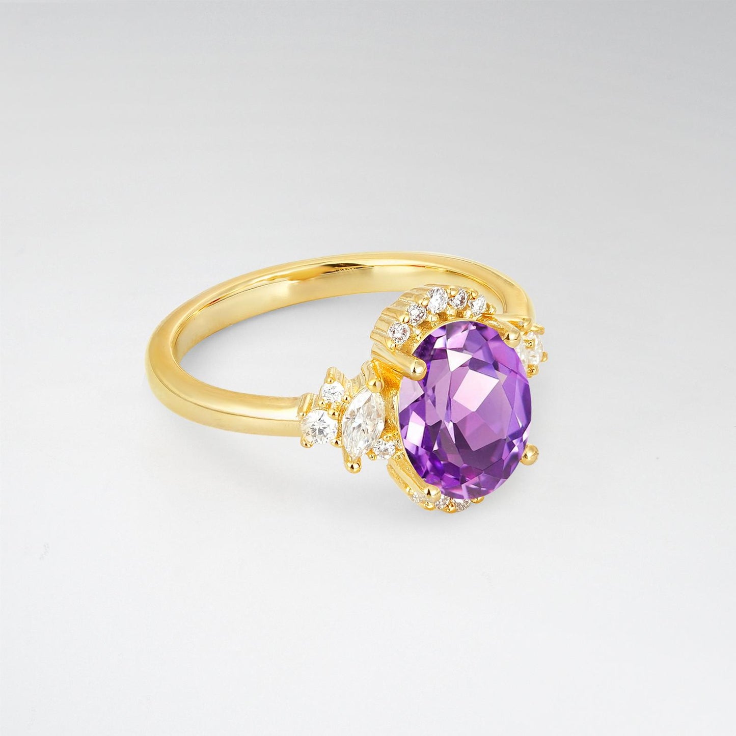 Oval Cut Amethyst Side Stone Engagement Ring - product view2
