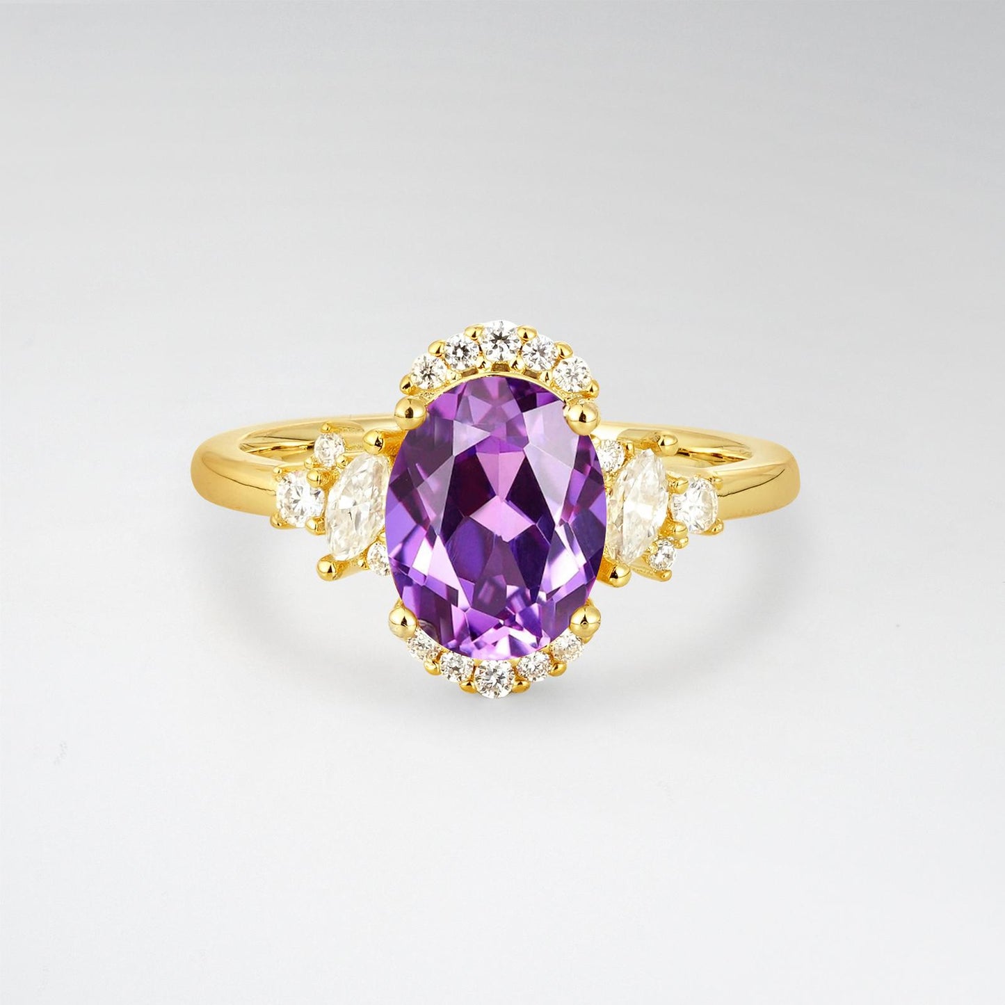 Oval Cut Amethyst Side Stone Engagement Ring - product view1