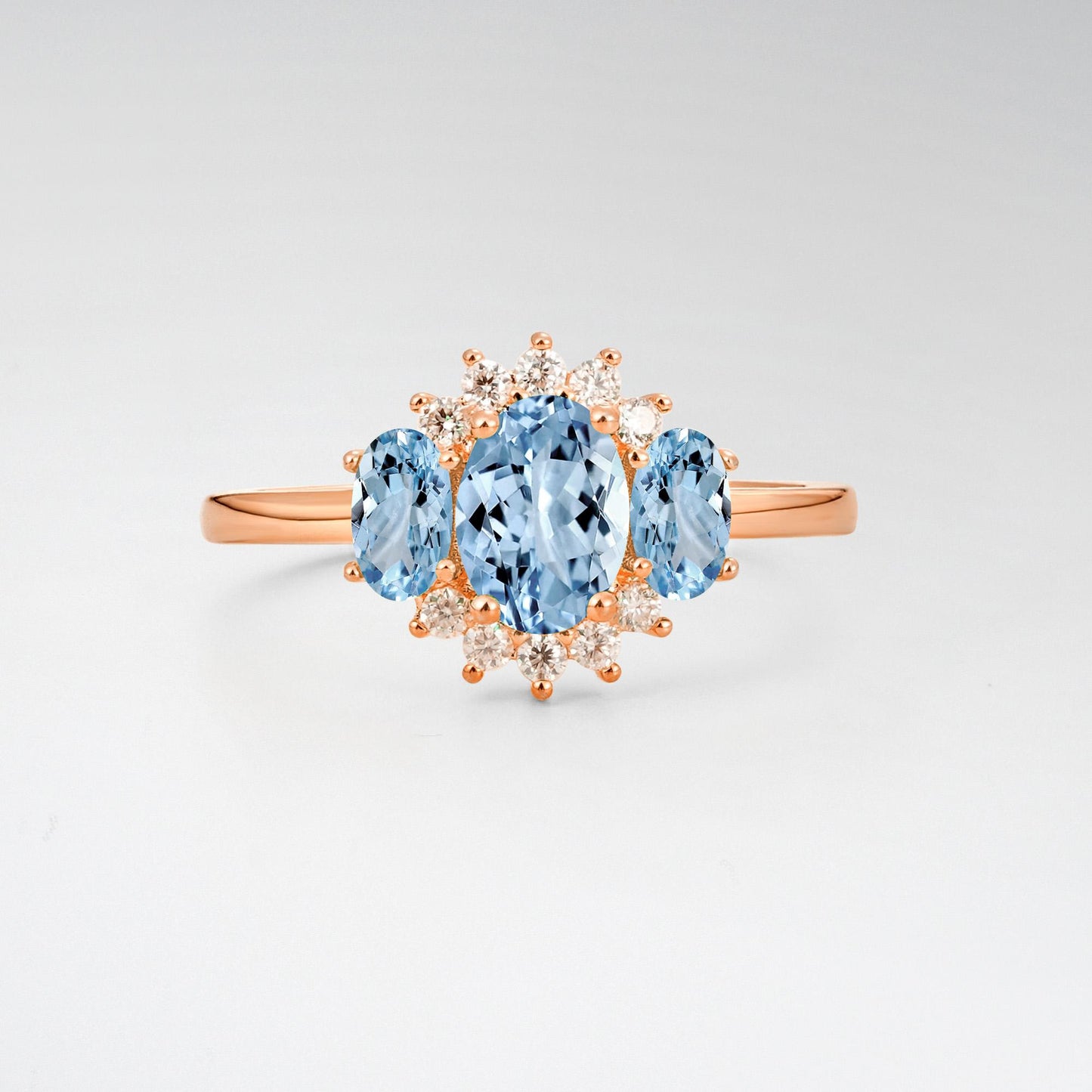 Oval Cut Aquamarine Cluster Engagement Ring - product view1