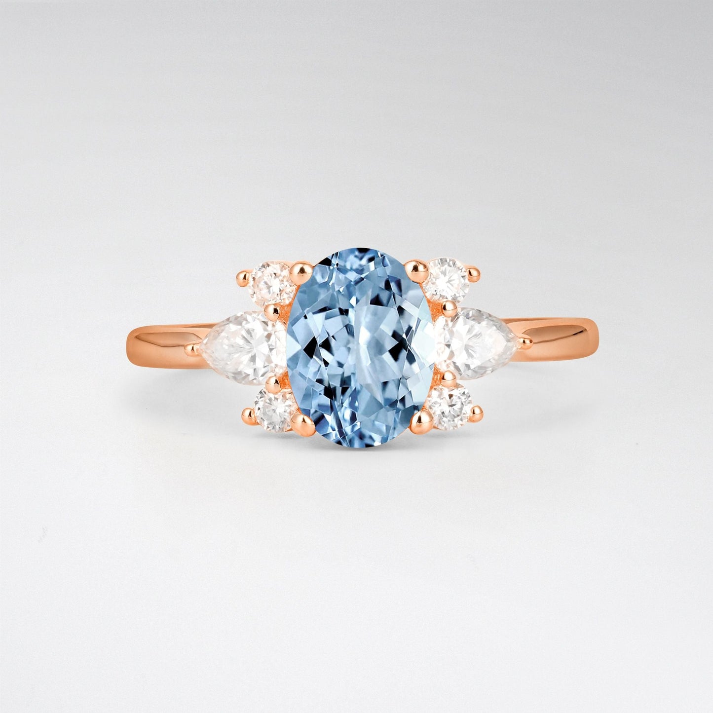 Oval Cut Aquamarine Pear Side Stone Engagement Ring - product view1