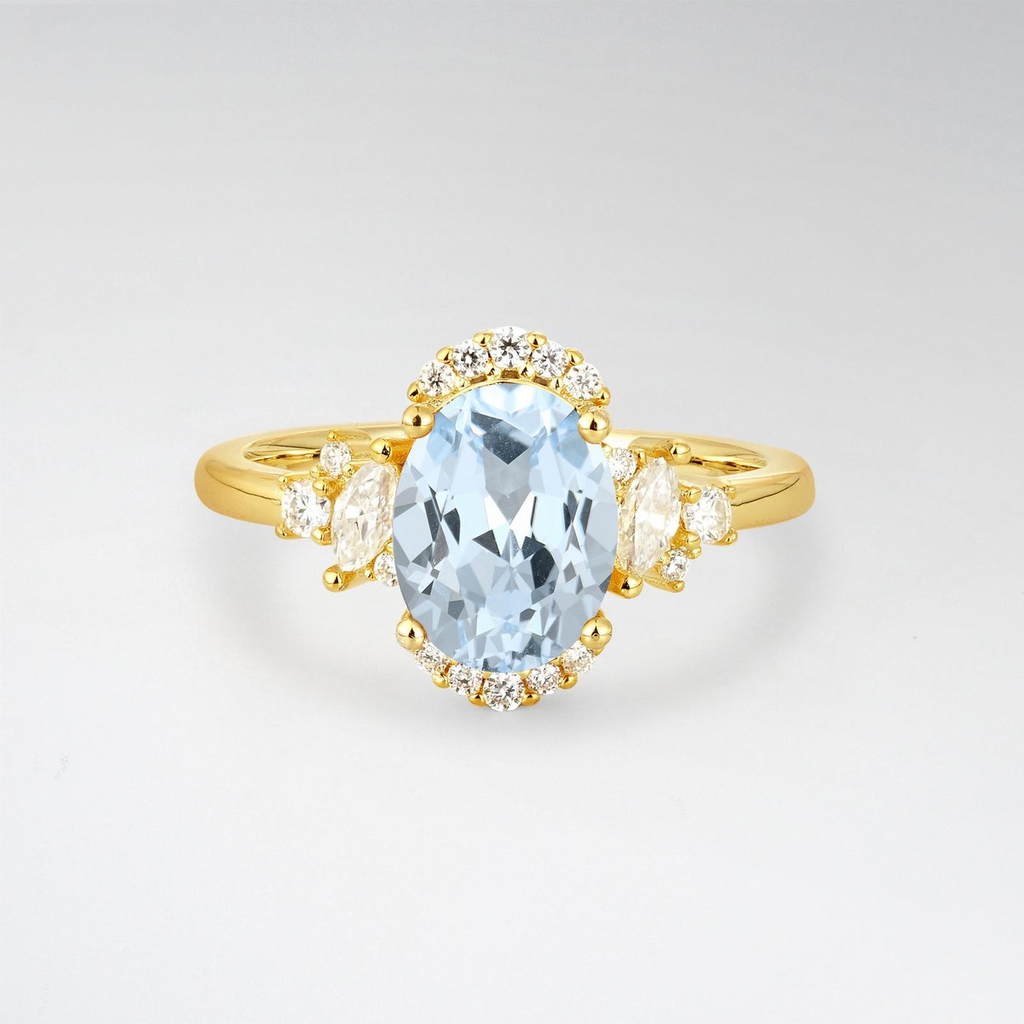 Oval Cut Aquamarine Side Stone Engagement Ring - product view1