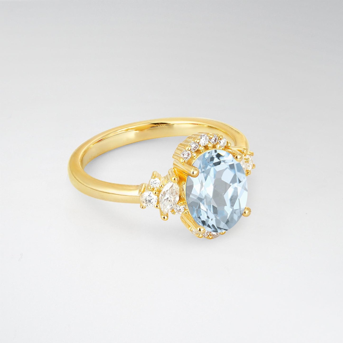 Oval Cut Aquamarine Side Stone Engagement Ring - product view2