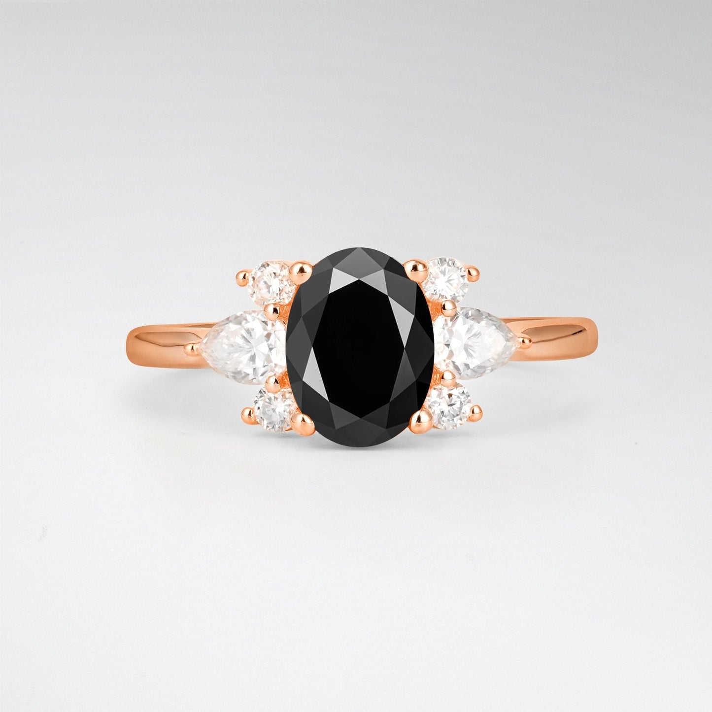 Oval Cut Black Onyx Pear Side Stone Engagement Ring - product view1