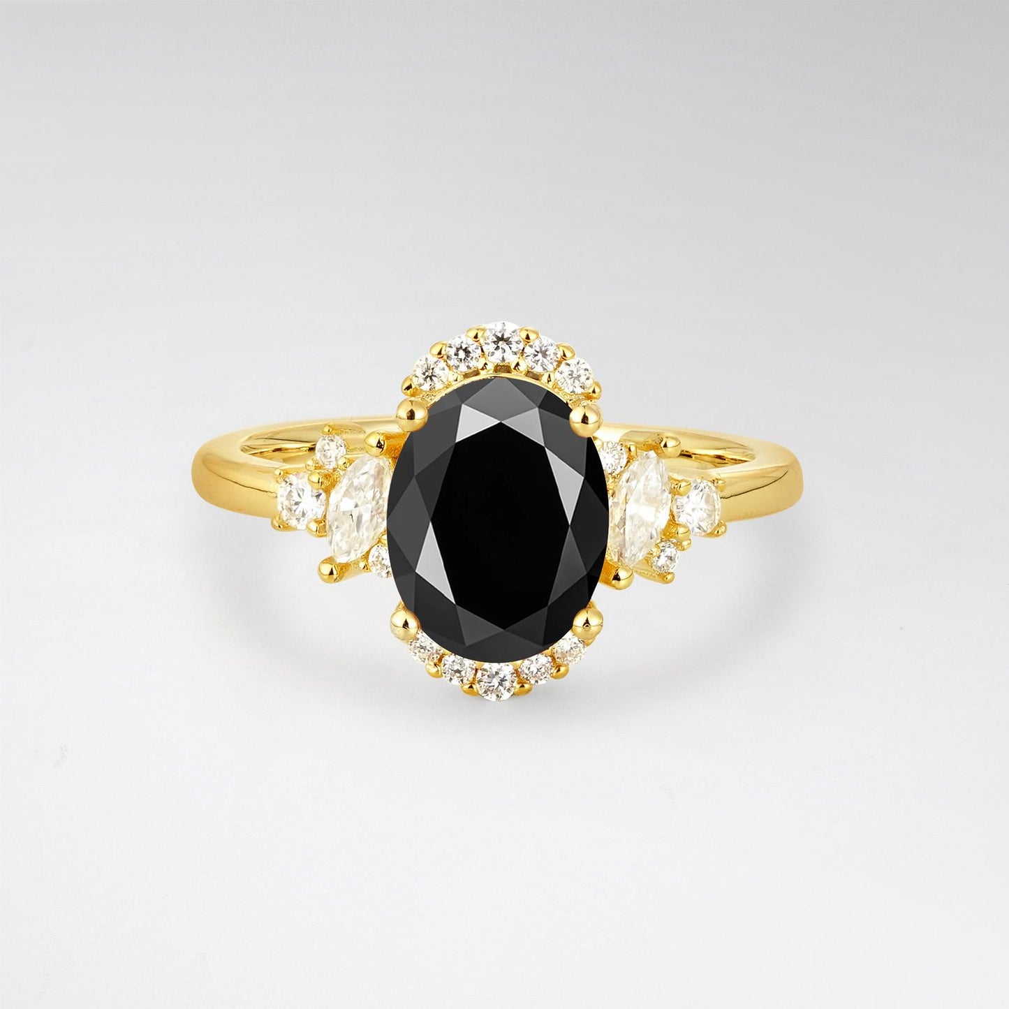 Oval Cut Black Onyx Side Stone Engagement Ring - product view1