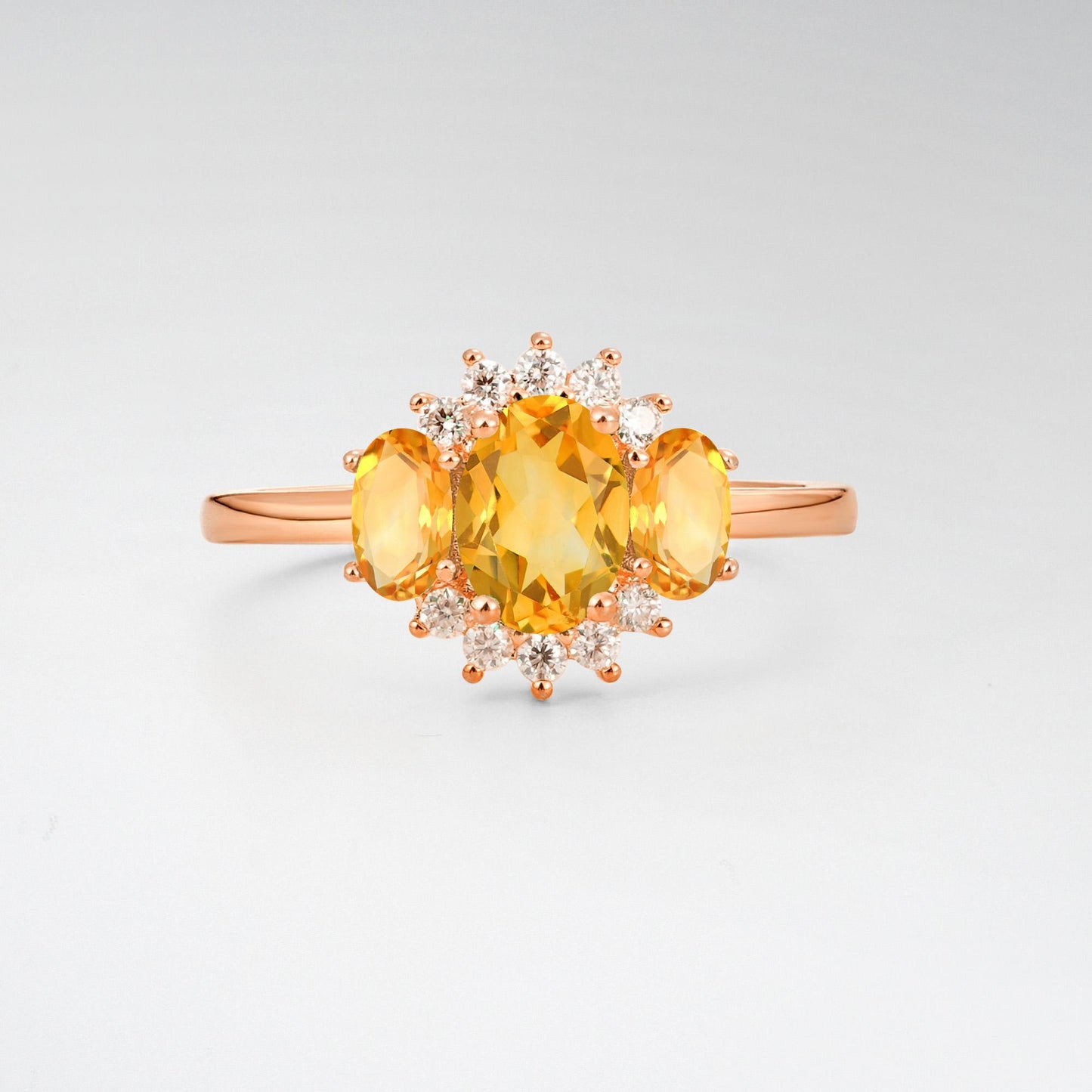 Oval Cut Citrine Cluster Engagement Ring - product view1