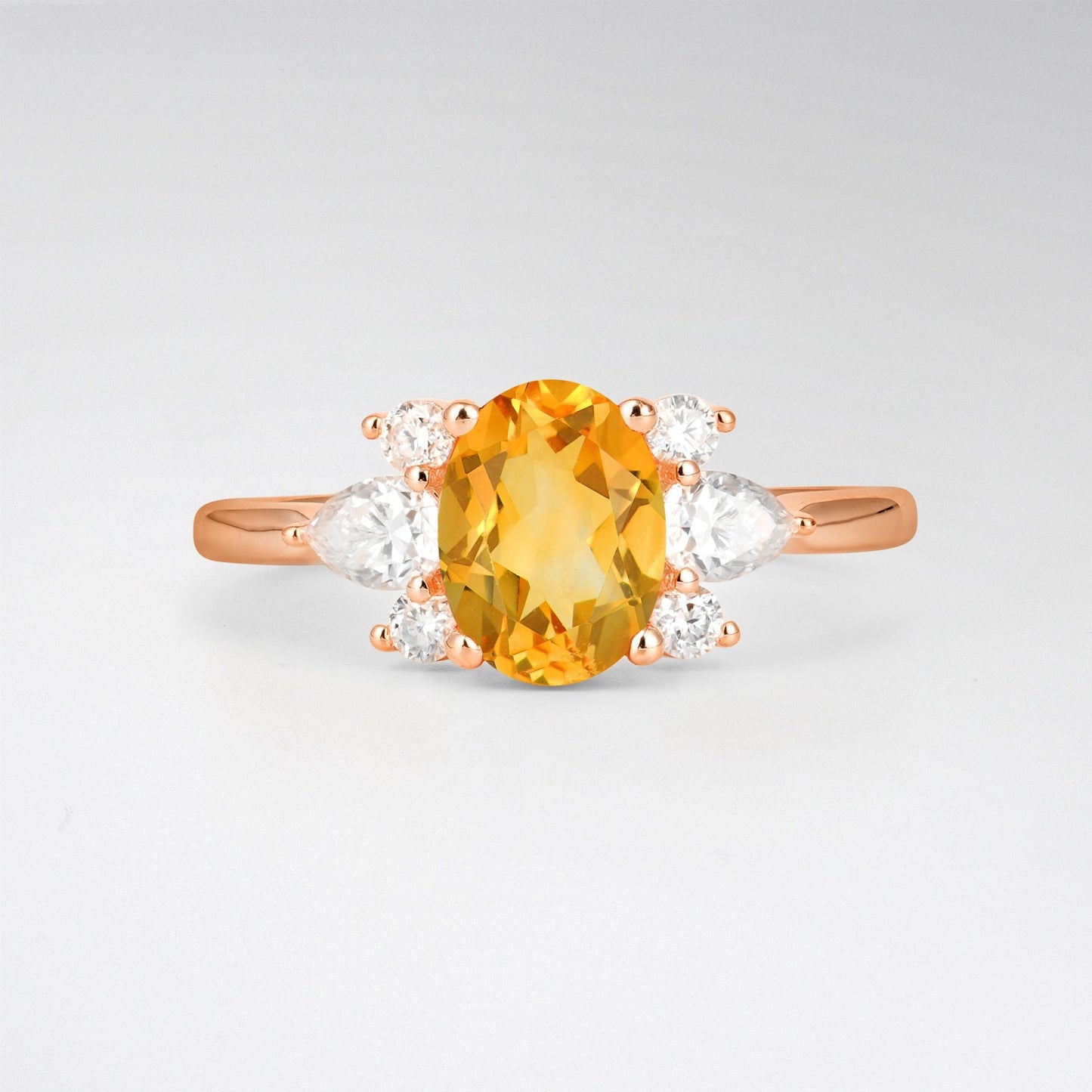 Oval Cut Citrine Pear Side Stone Engagement Ring - product view1