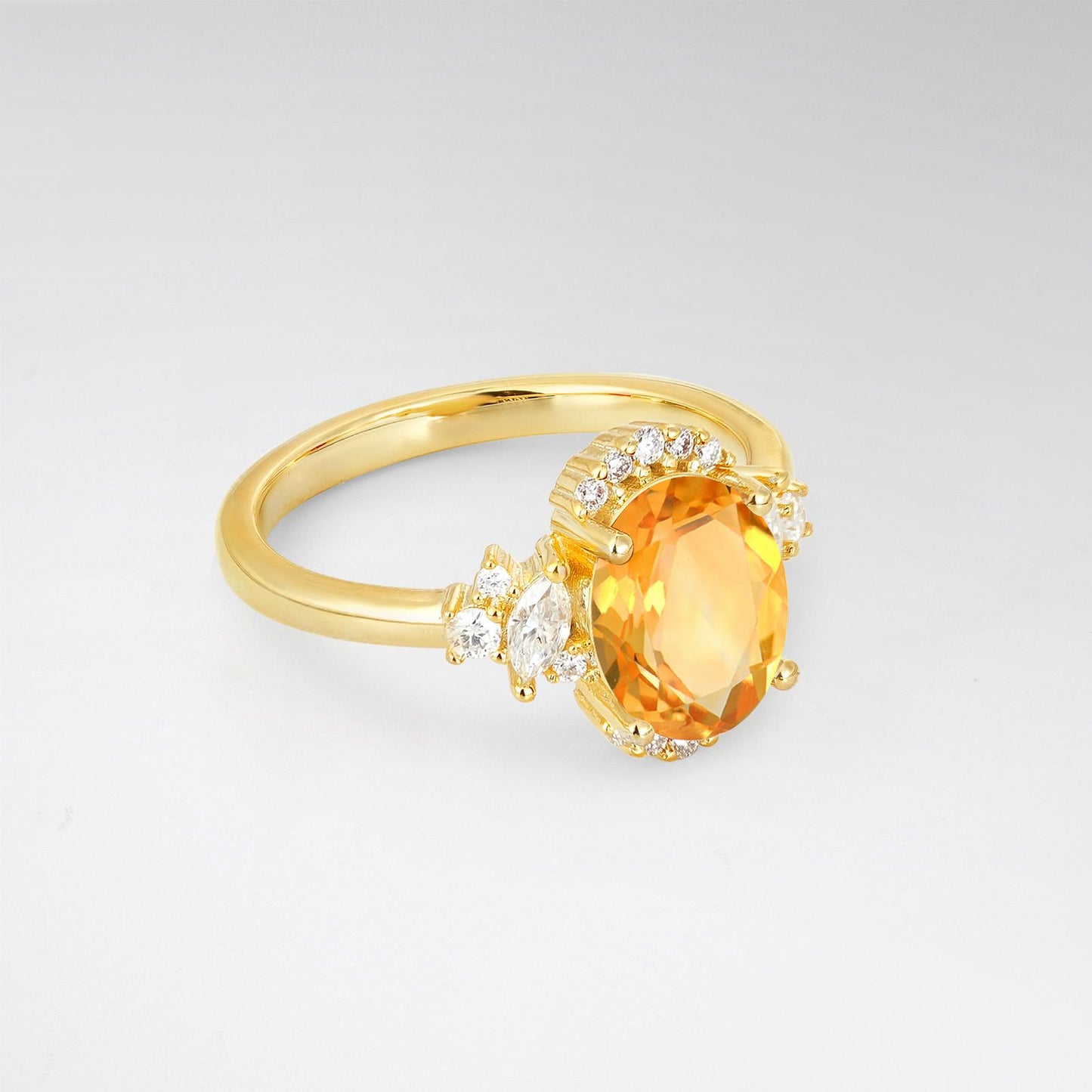 Oval Cut Citrine Side Stone Engagement Ring - product view2