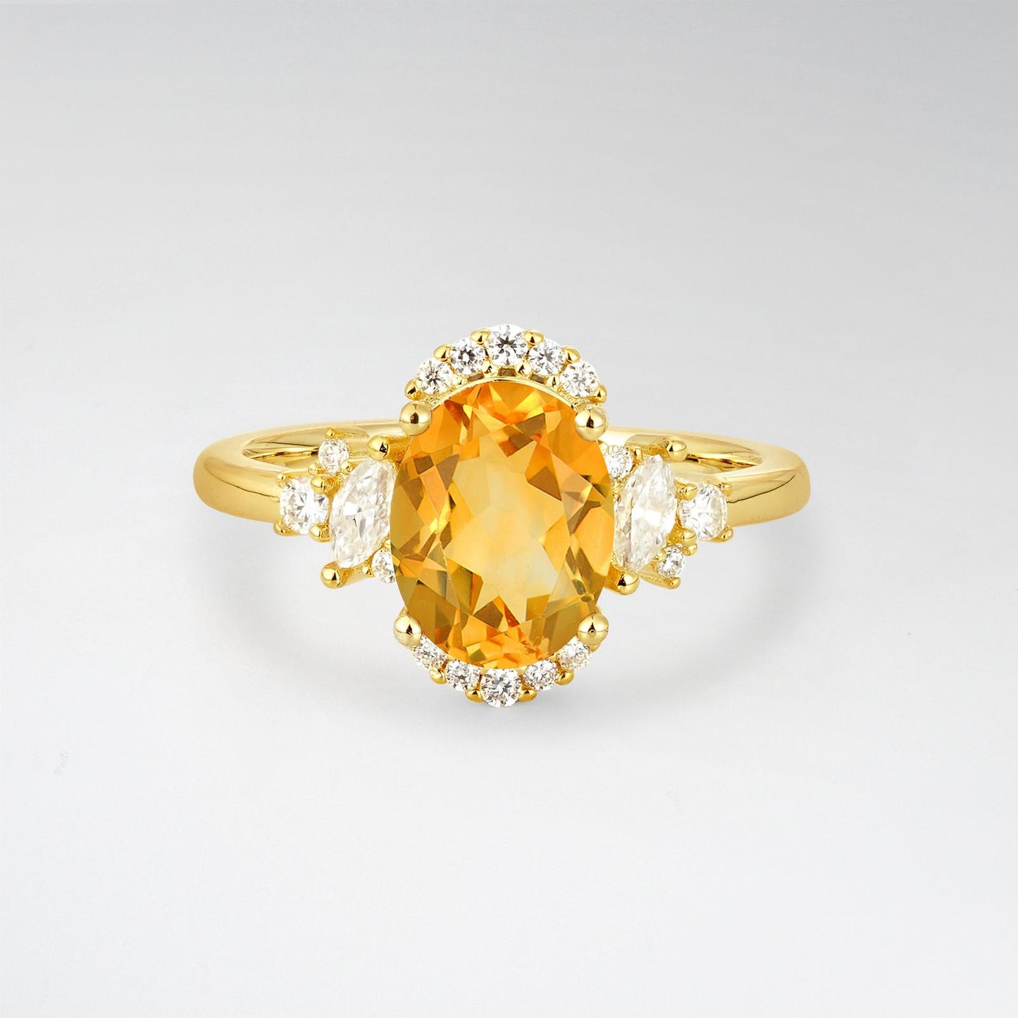 Oval Cut Citrine Side Stone Engagement Ring - product view1