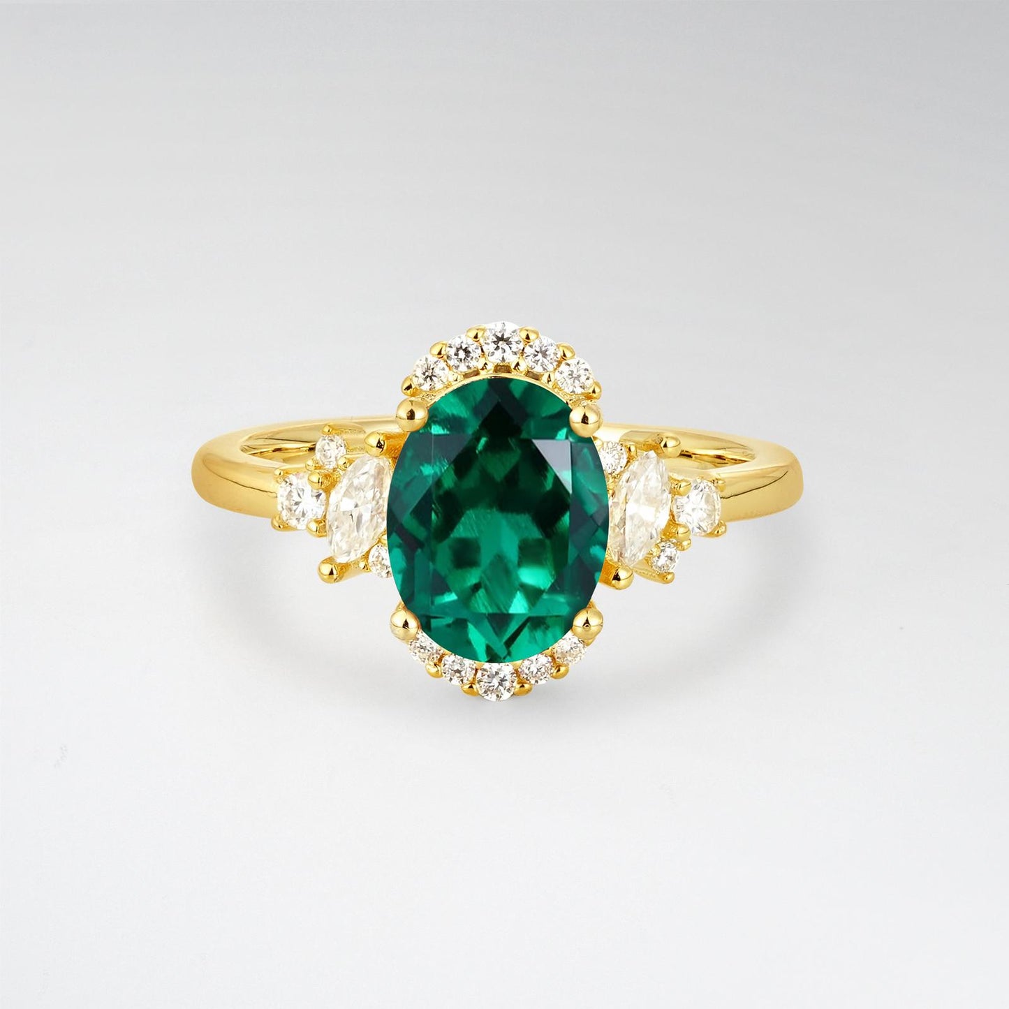 Oval Cut Emerald Side Stone Engagement Ring - product view1