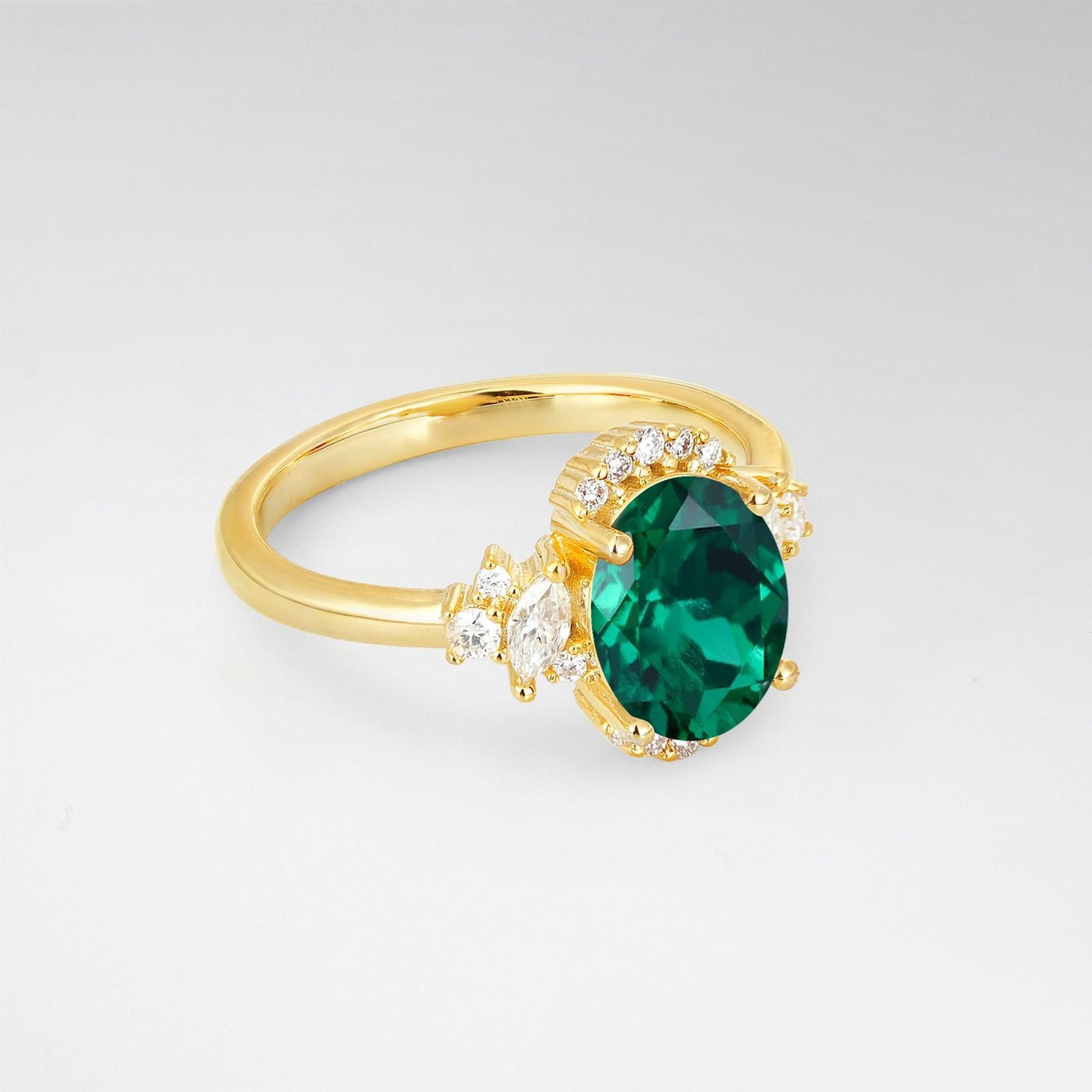Oval Cut Emerald Side Stone Engagement Ring - product view2