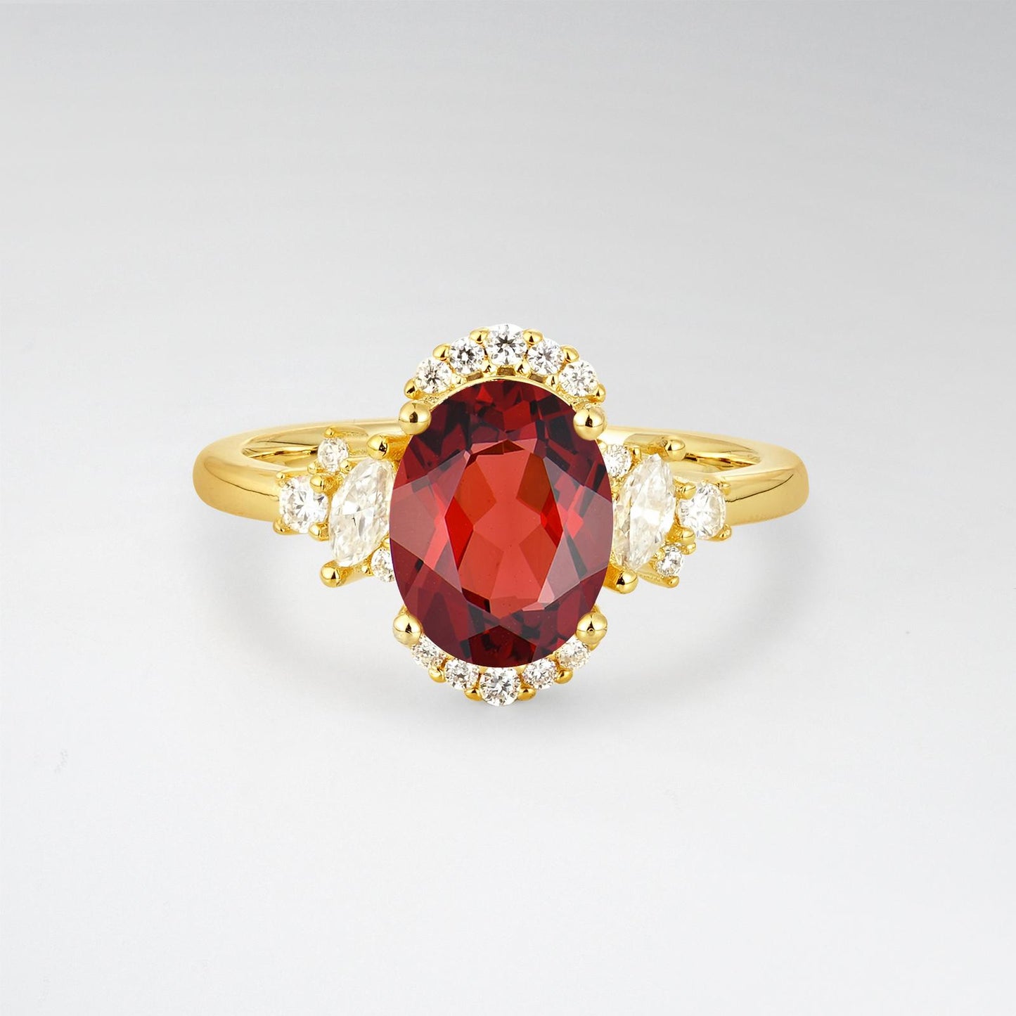 Oval Cut Garnet Side Stone Engagement Ring - product view1