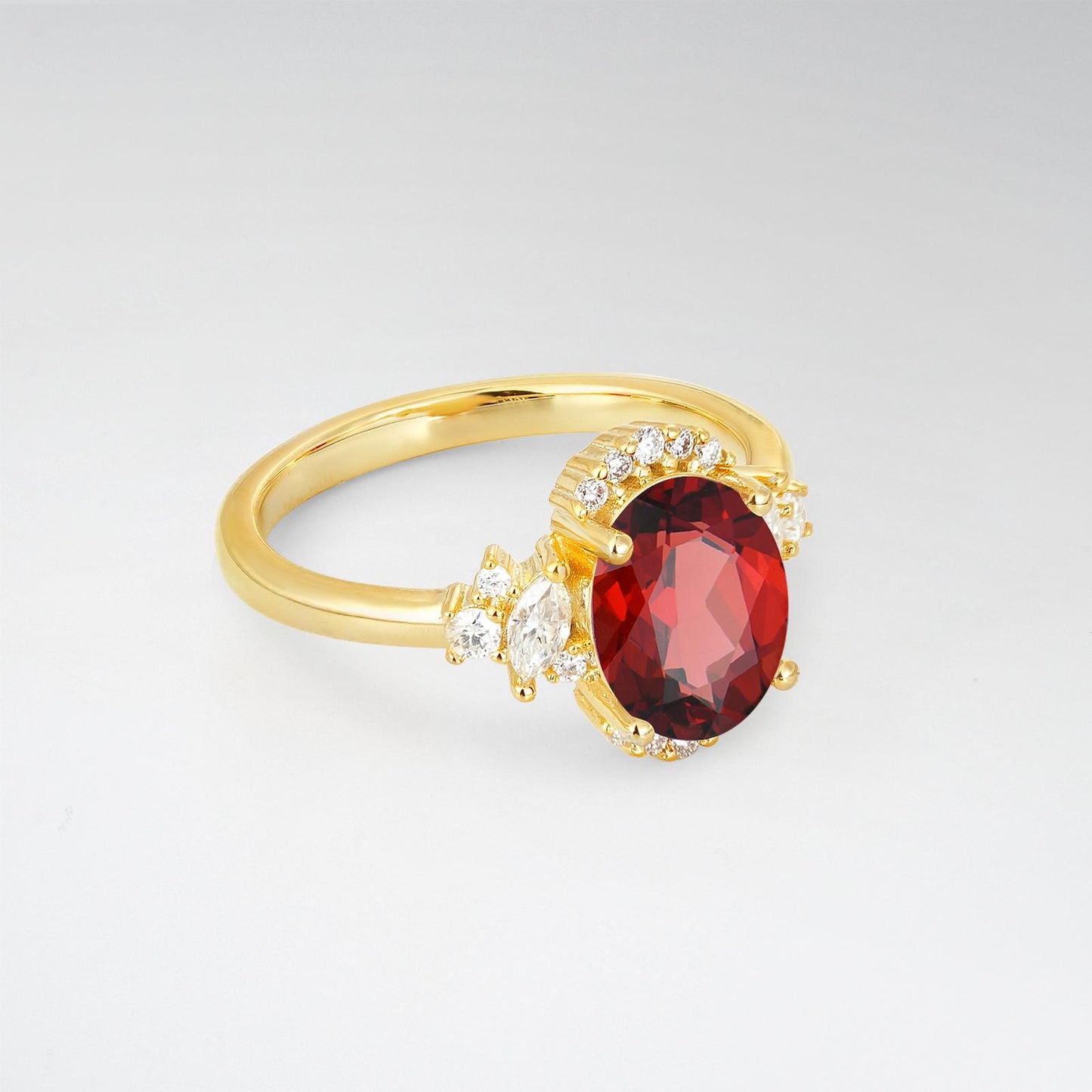 Oval Cut Garnet Side Stone Engagement Ring - product view2