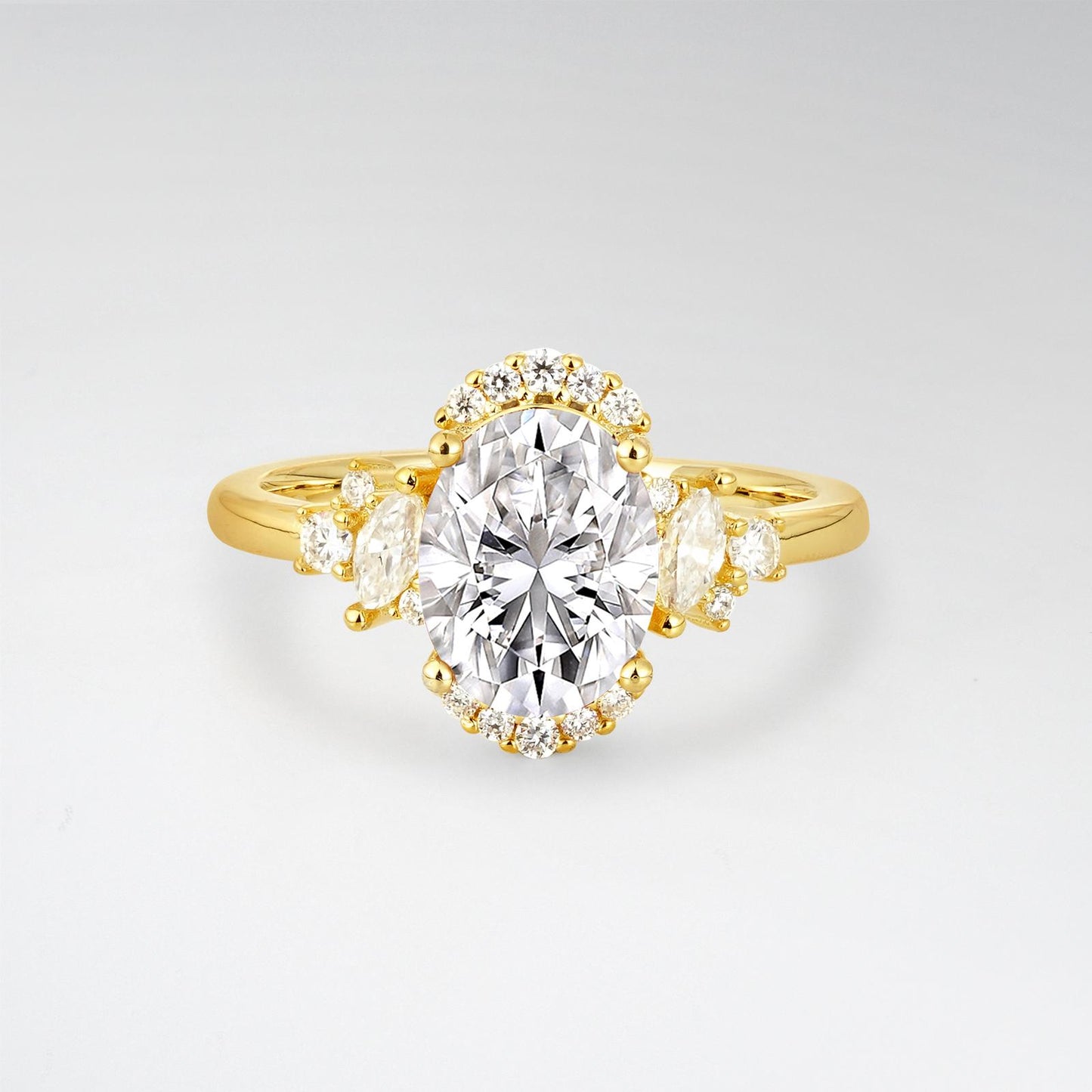 Oval Cut Lab Diamond Side Stone Engagement Ring - product view1