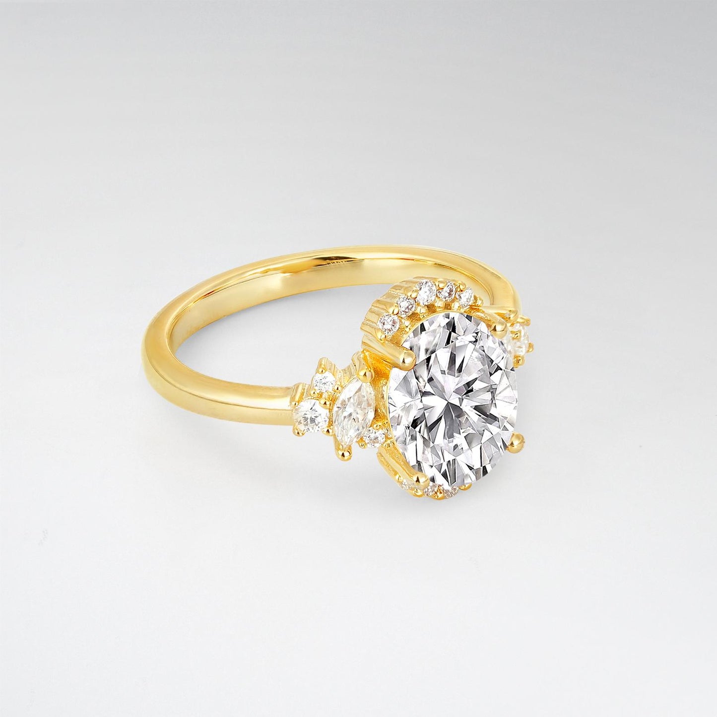 Oval Cut Lab Diamond Side Stone Engagement Ring - product view2