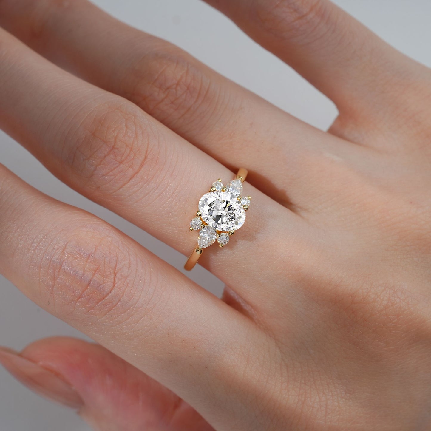 Oval Cut Moissanite Pear Side Stone Engagement Ring - product view2