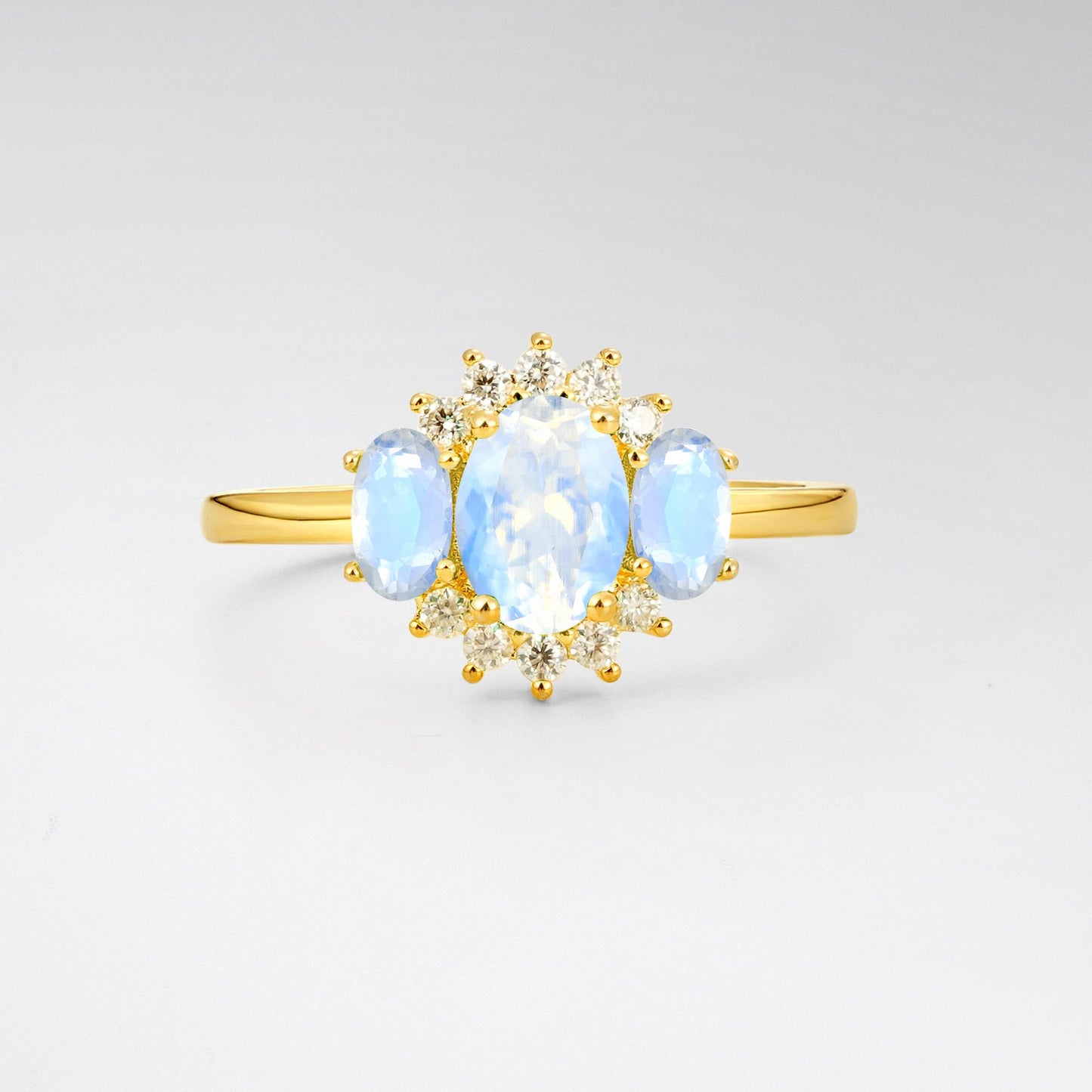 Oval Cut Moonstone Cluster Engagement Ring - product view1
